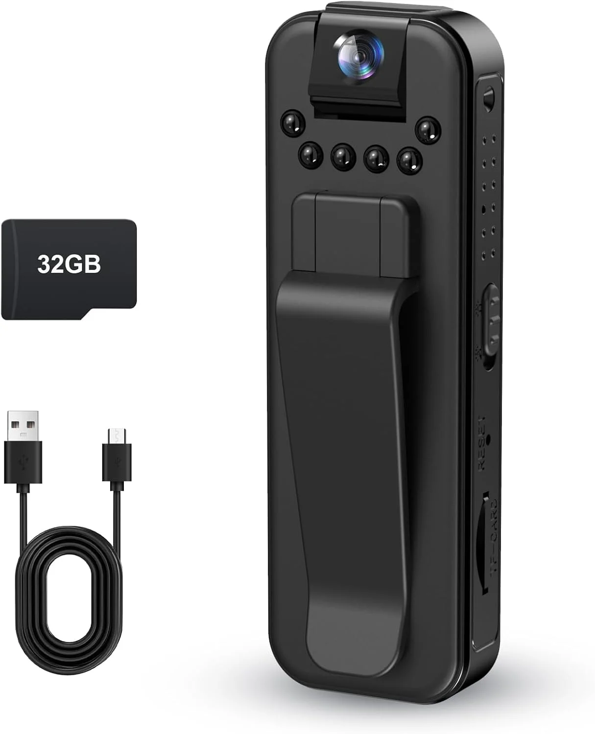 دوربین کوچک بدنه 1080P HD با کارت حافظه 32 گیگابایتی داخلی، دوربین بدنه قابل حمل با دید در شب، دوربین فیلمبرداری داخلی قابل حمل