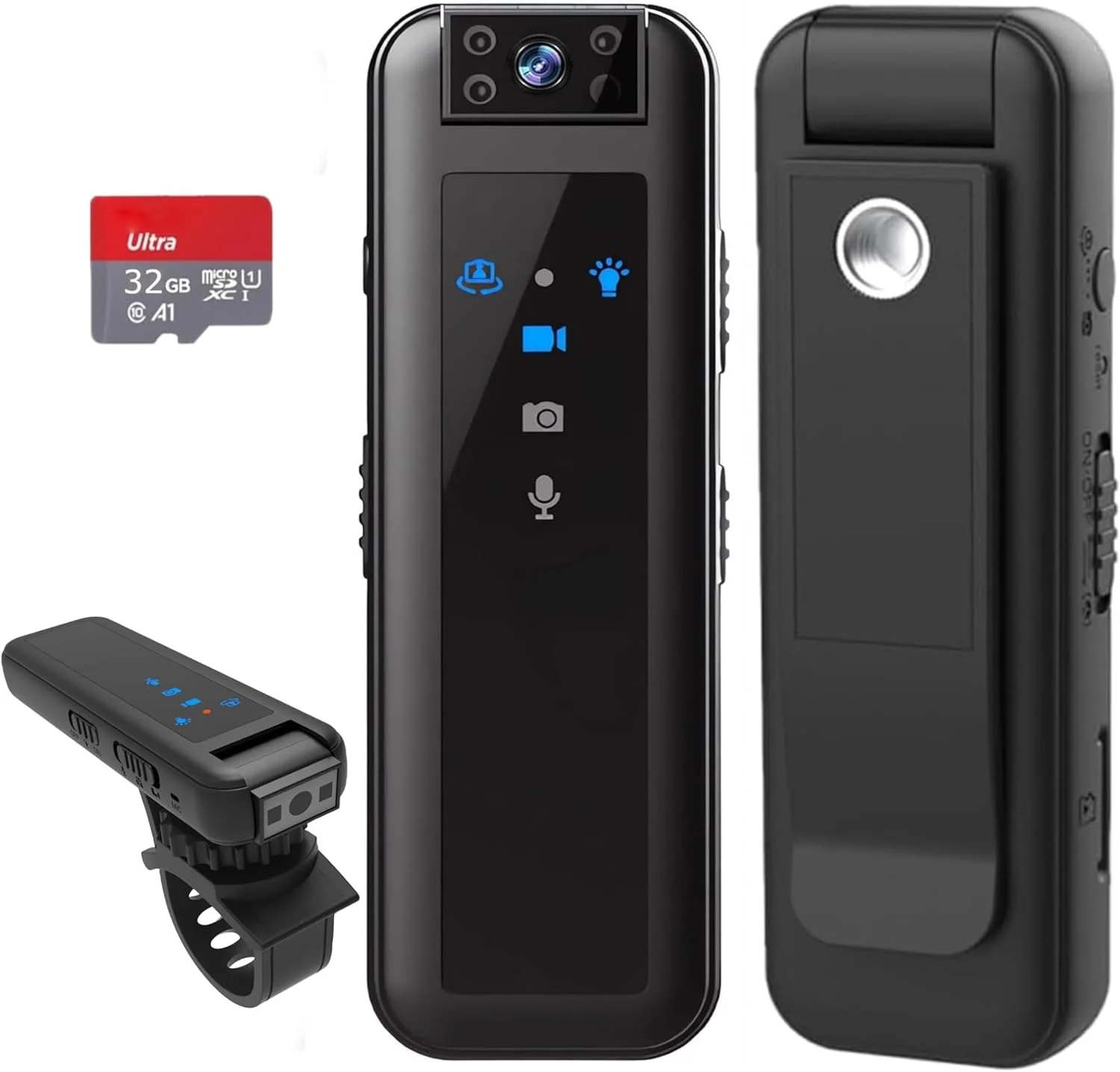 دوربین کوچک بدنه CS07 با کیفیت 1080P HD و صدا، لنز چرخان 180 درجه، دید در شب، گیره و پایه دوچرخه، باتری 5 ساعته، ضبط کننده ویدئویی پوشیدنی با کارت SD 32 گیگابایتی برای امنیت، پلیس، فضای باز، دفتر