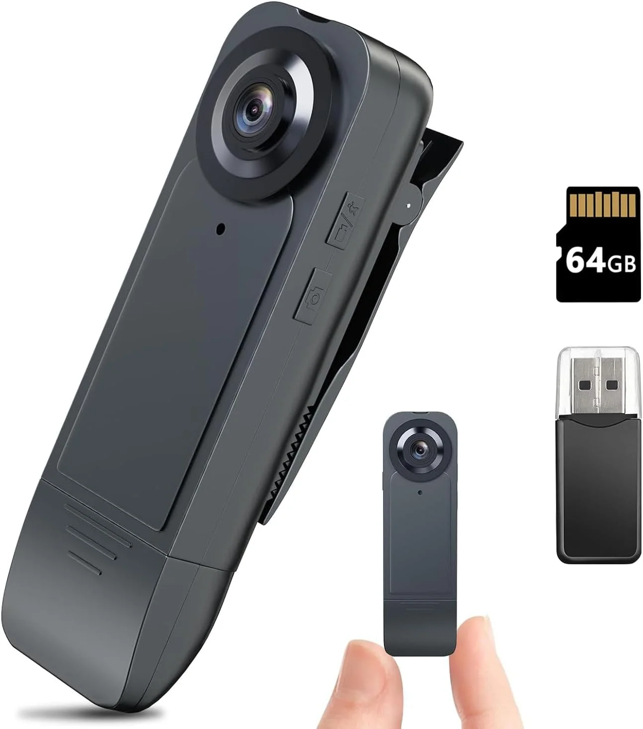 دوربین کوچک بدنه 1080P با کارت حافظه 64 گیگابایتی، دوربین بدنه قابل حمل، دوربین فیلمبرداری پوشیدنی برای امنیت، نگهبانی، سوابق کاری (مشکی)