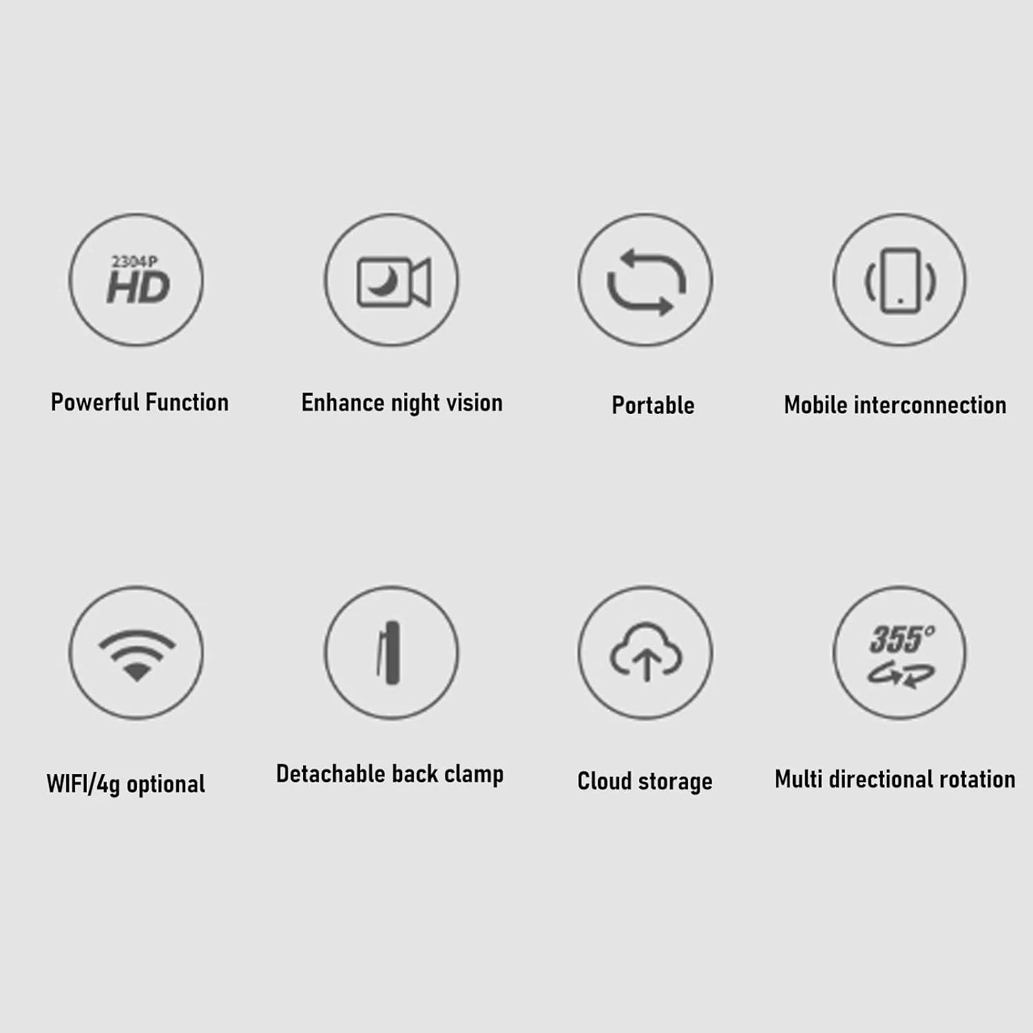 دوربین فیلمبرداری قابل حمل Denash، لنز زاویه باز چرخشی 355 درجه 2K HD با لرزشگیر و گیره پشتی برای عکس های اکشن ولاگینگ