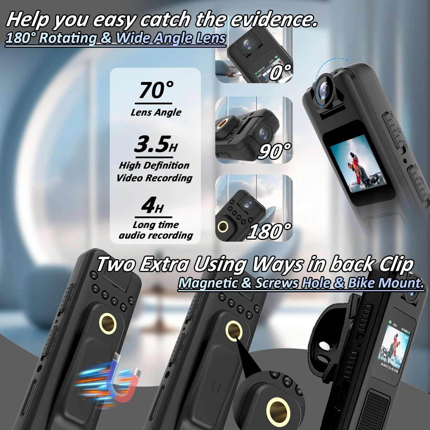 دوربین کوچک بدنه با کیفیت 1080P HD با دید در شب و لنز 180 درجه چرخان - دوربین پوشیدنی با کارت حافظه 64 گیگابایتی، ضبط چرخهای، قابل حمل برای اجرای قانون، امنیت، مسافرت در فضای باز، پیادهروی دوربین کوچک بدنه با کیفیت 1080P HD با دید در شب و لنز 180 درجه چرخان - دوربین پوشیدنی با کارت حافظه 64 گیگابایتی، ضبط چرخهای، قابل حمل برای اجرای قانون، امنیت، مسافرت در فضای باز، پیادهروی