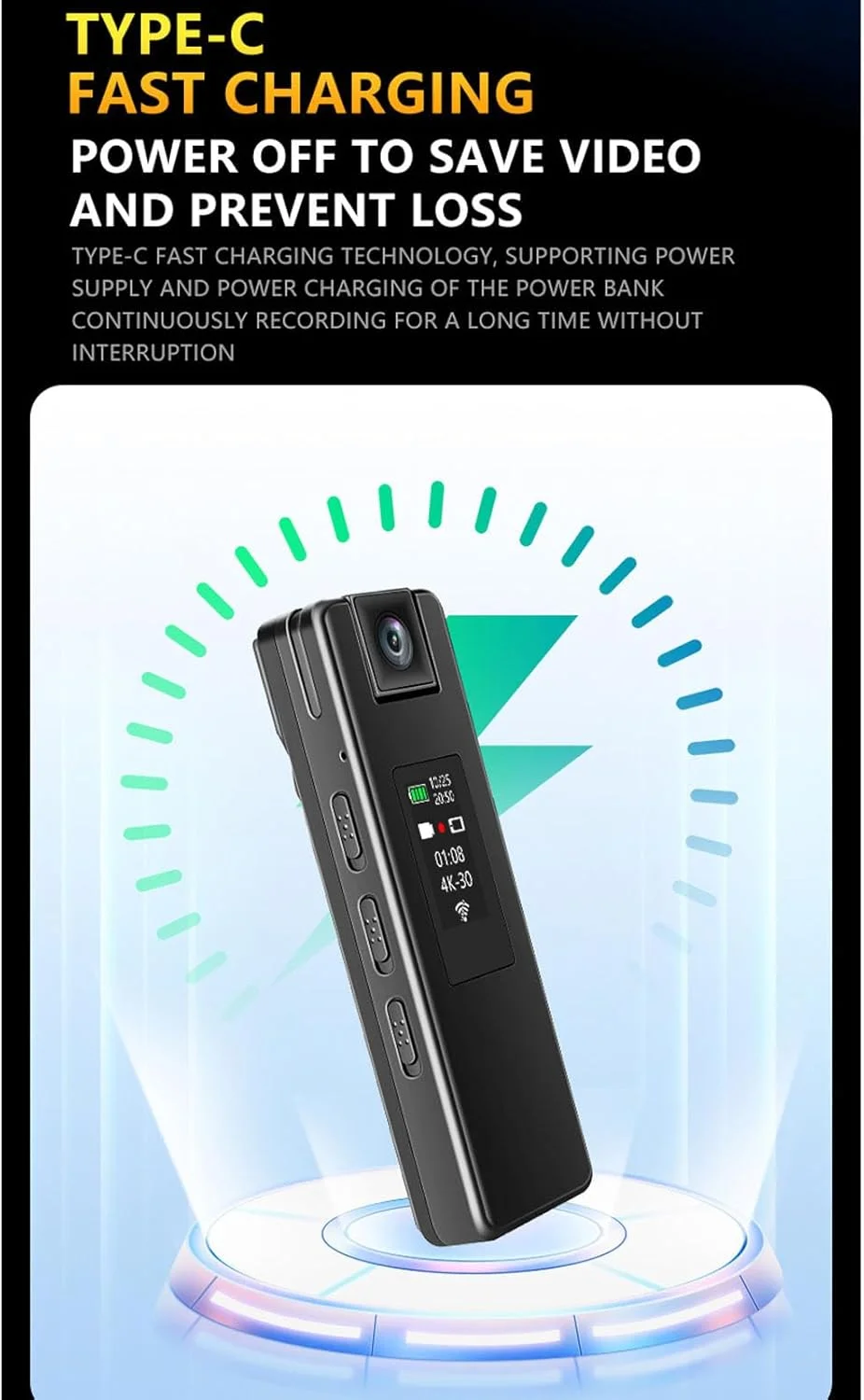 دوربین کوچک بدنه، ضبط کننده ویدئویی 4K HD با گیره، لنز چرخان 180 درجه، دوربین پوشیدنی با تشخیص حرکت دوربین کوچک بدنه، ضبط کننده ویدئویی 4K HD با گیره، لنز چرخان 180 درجه، دوربین پوشیدنی با تشخیص حرکت