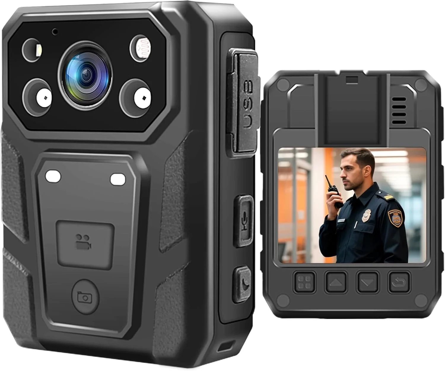 دوربین بدنه CAMMHD H10-32G با کیفیت 1296P HD، صوتی و تصویری قابل حمل برای امنیت، 3200 میلی آمپر ساعت، 15 ساعت دید در شب مادون قرمز، ضد آب، کارت حافظه قابل تعویض