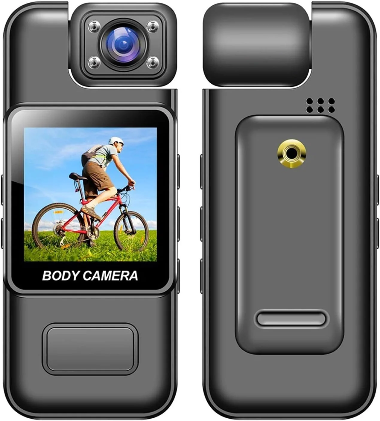 دوربین بدنه وای فای 4K با صدا و تصویر، دوربین فیلمبرداری پوشیدنی با لنز چرخان 180 درجه، تشخیص حرکت، گیره پشتی برای اجرای قانون، تحویل، مسافرت شخصی، ورزش های فضای باز