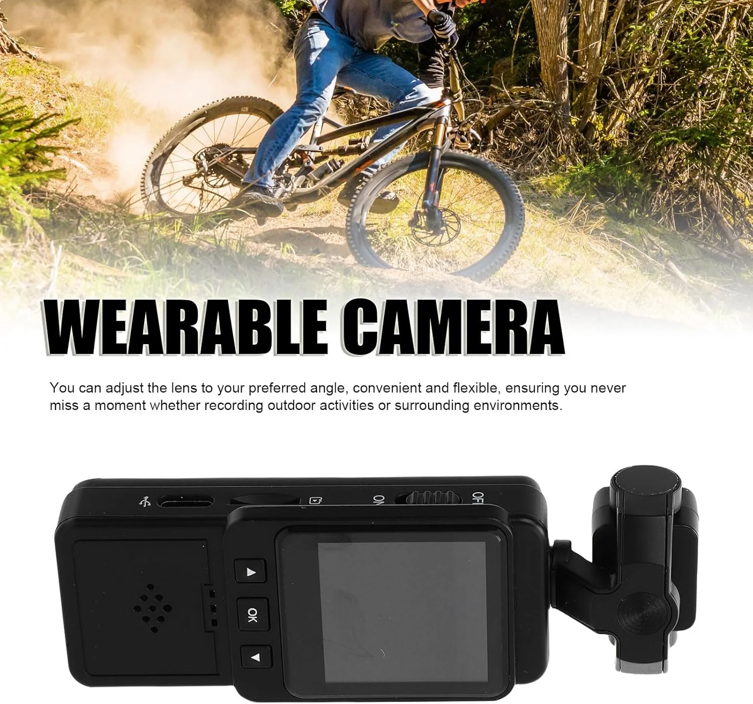 دوربین 1080P Cryfokt با لنز چرخان 360 درجه، دوربین پوشیدنی با گیره، صفحه نمایش LCD رنگی، ضبط کننده فیلم قابل حمل با تشخیص حرکت برای ورزش در فضای باز، مسافرت، همراه با کابل USB