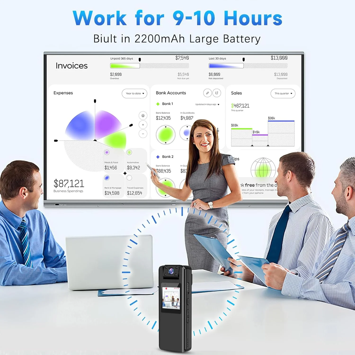 دوربین بدنه با ضبط صدا و تصویر - دوربین بدنه 128 گیگابایتی با لنز چرخان 180 درجه، دوربین فیلمبرداری 1080P با باتری 9 ساعته، دید در شب، ضبط چرخه‌ای برای پرسنل شخصی، غیرنظامی، پلیس و اجرای قانون