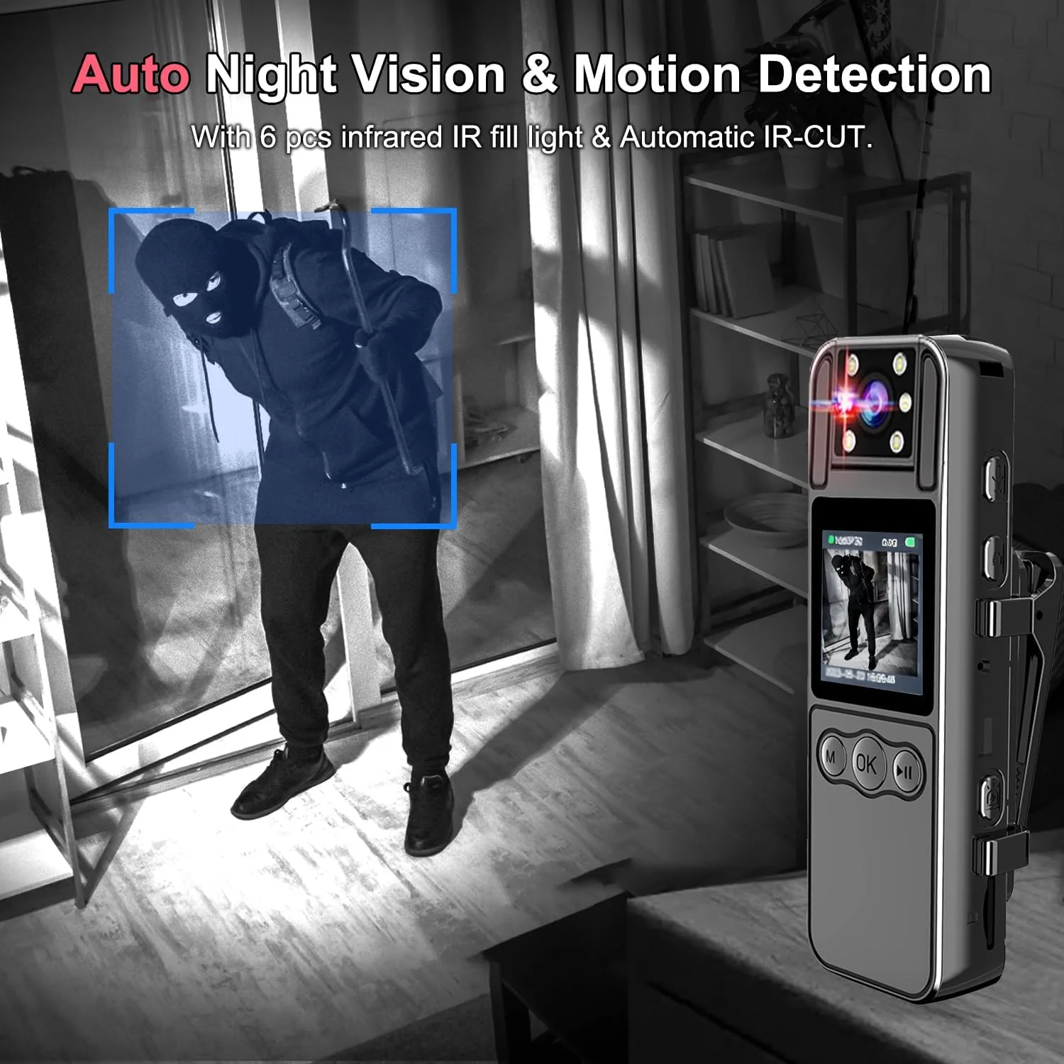 دوربین بدنه با ضبط صدا و تصویر، دوربین بدنه فوق العاده 4K با لنز چرخان 180 درجه، باتری 6 ساعته، دید در شب خودکار برش IR، دوربین فیلمبرداری شخصی 128 گیگابایتی برای غیرنظامیان و مجریان قانون