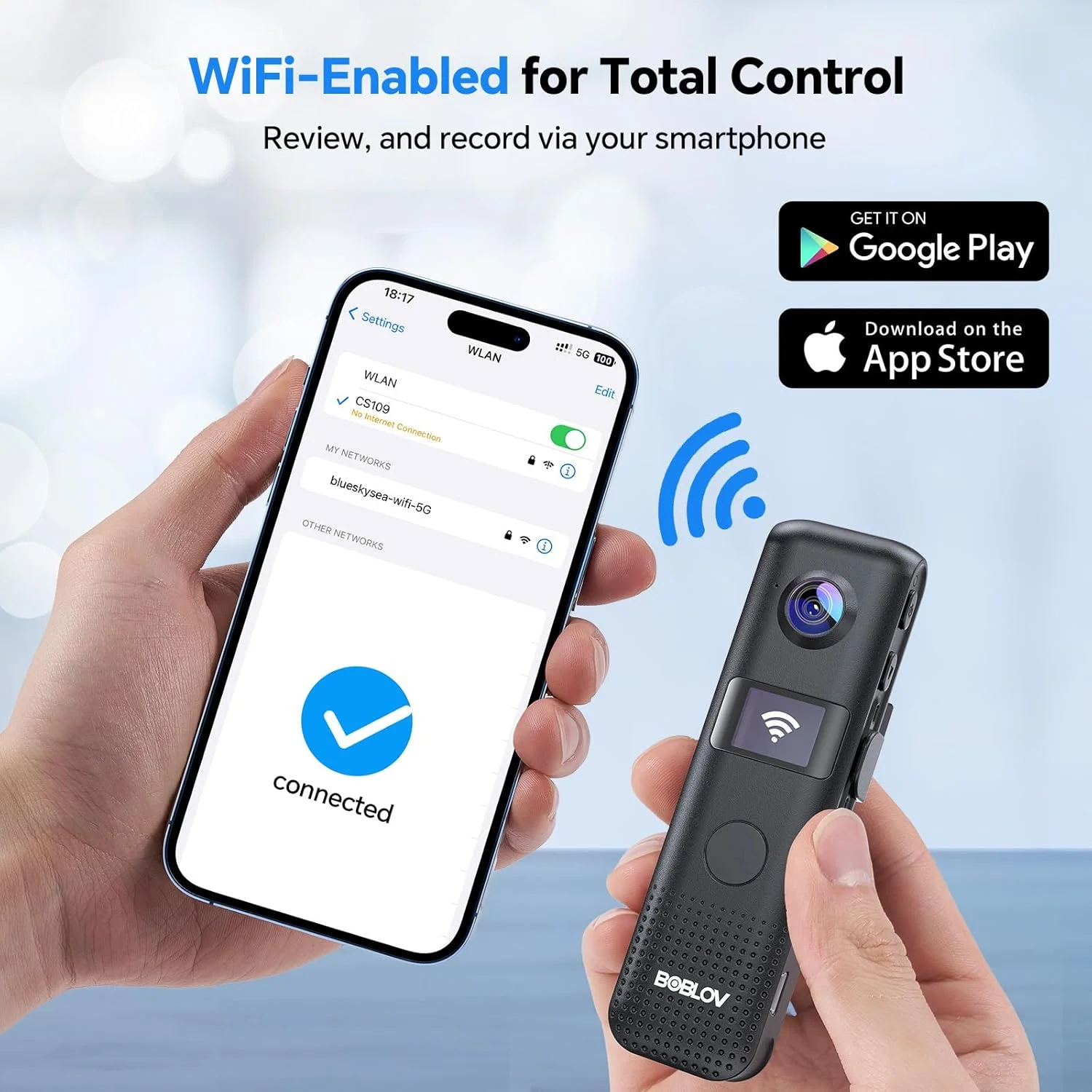 دوربین بدنه وای فای BOBLOV - ضبط HD 1080P، نمایشگر OLED، عملکرد تک لمسی، عمر باتری 4 ساعته، طراحی گیره پوشیدنی (128 گیگابایت) دوربین بدنه وای فای BOBLOV - ضبط HD 1080P، نمایشگر OLED، عملکرد تک لمسی، عمر باتری 4 ساعته، طراحی گیره پوشیدنی (128 گیگابایت)