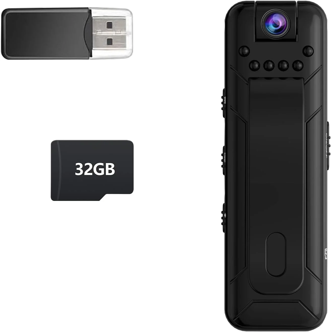 دوربین کوچک بدنه با کیفیت 1080P و کارت حافظه 32 گیگابایتی، 10 ساعت عمر باتری، لنز چرخان 180 درجه، دوربین کوچک بدون وای فای برای مسافرت، دوچرخه سواری، امنیت فضای باز