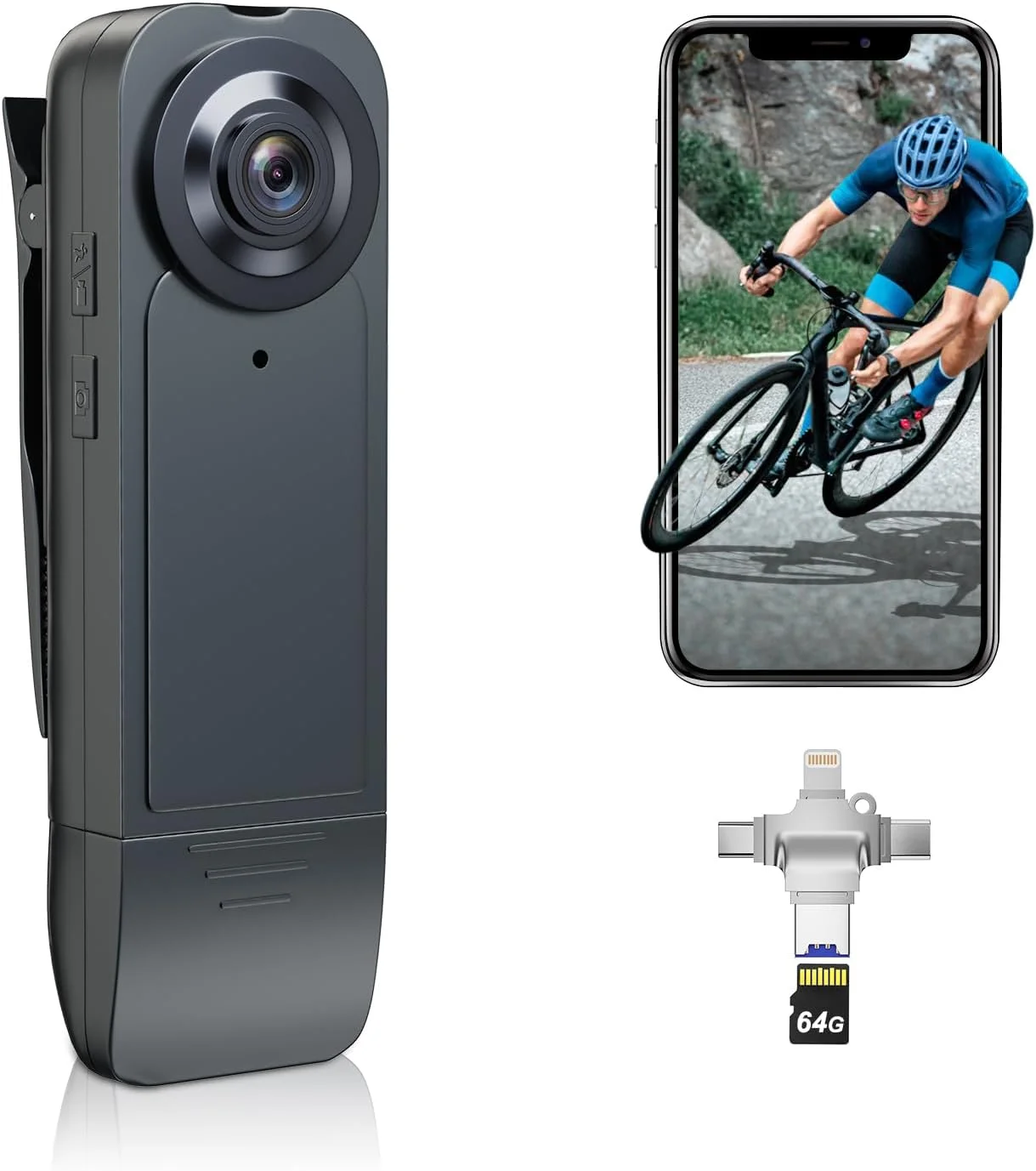 دوربین کوچک بدنه با کیفیت 1080P واقعی و حافظه 64 گیگابایت – دوربین قابل حمل با کارت خوان 4 در 1 منحصر به فرد برای پخش مستقیم در تلفن – ایده آل برای موتورسواران، پیک ها و امنیت شخصی