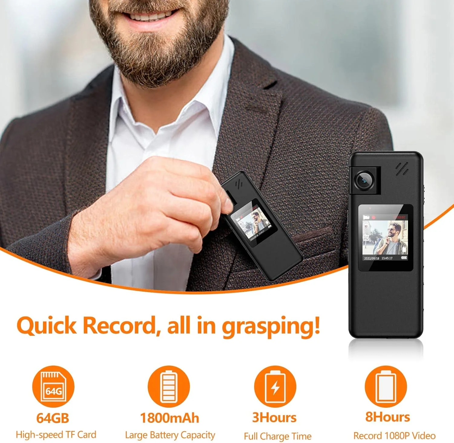 دوربین بدنه A32، دوربین قابل حمل با لنز چرخان 180 درجه و تشخیص حرکت، دوربین فیلمبرداری 1080P با ضبط صدا و تصویر برای ورزش های فضای باز، تحویل پلیس، دوچرخه سواری، کلاه ایمنی دوربین بدنه A32، دوربین قابل حمل با لنز چرخان 180 درجه و تشخیص حرکت، دوربین فیلمبرداری 1080P با ضبط صدا و تصویر برای ورزش های فضای باز، تحویل پلیس، دوچرخه سواری، کلاه ایمنی