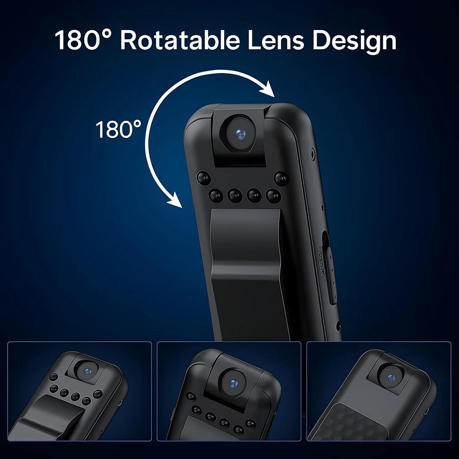 دوربین کوچک بدنه 1080P با قابلیت دید در شب و لنز چرخشی 180 درجه، دوربین قابل حمل برای امنیت، مسافرت، ورزش و کلاس دوربین کوچک بدنه 1080P با قابلیت دید در شب و لنز چرخشی 180 درجه، دوربین قابل حمل برای امنیت، مسافرت، ورزش و کلاس