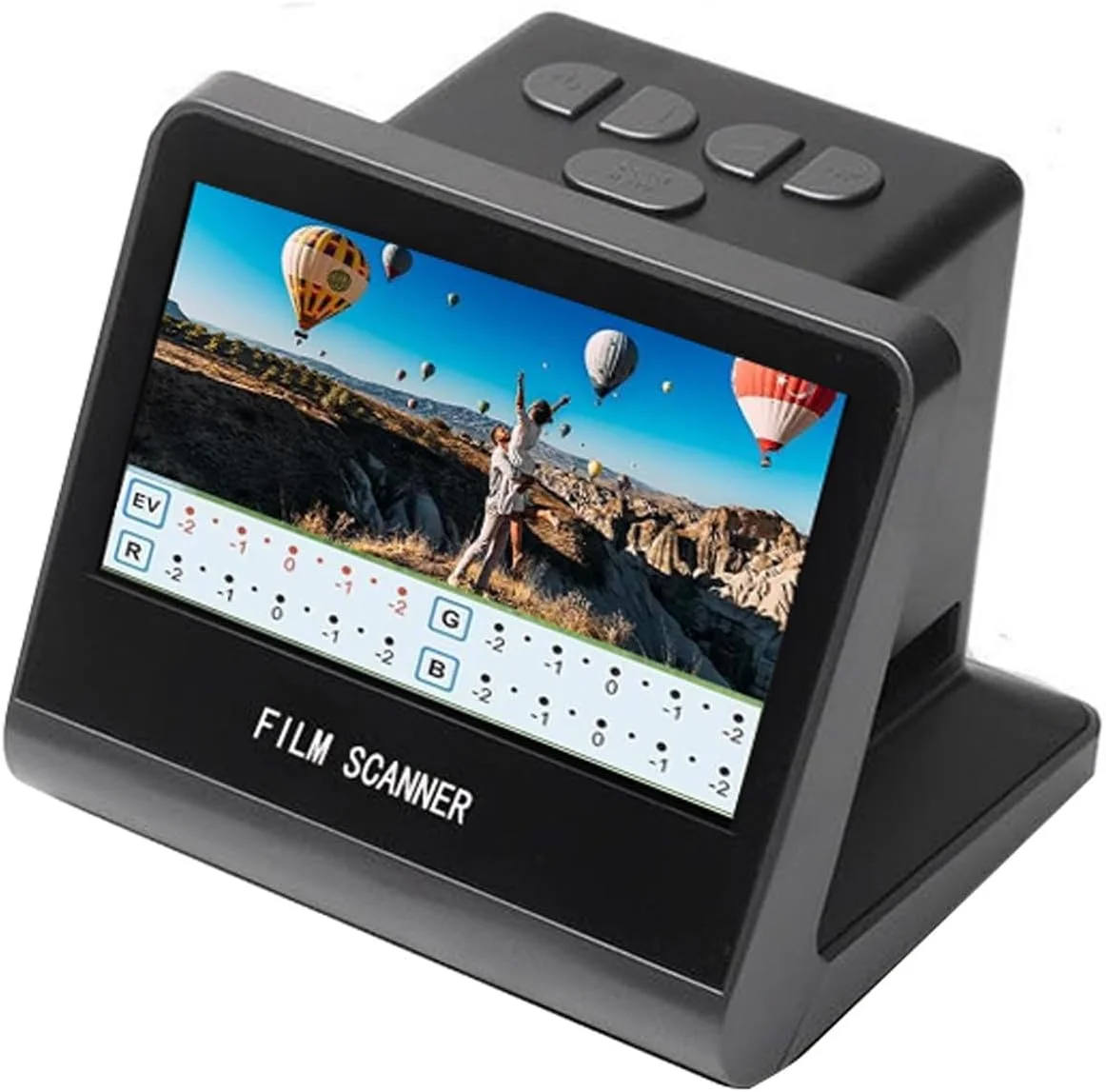 اسکنر فیلم 22 مگاپیکسلی با صفحه نمایش 5 اینچی LCD HD و حافظه 16 گیگابایتی، تبدیل نگاتیوها و اسلایدهای 35 میلی‌متری، 126، 110، 135، 50 میلی‌متری و سوپر 8 به عکس‌های دیجیتال JPEG