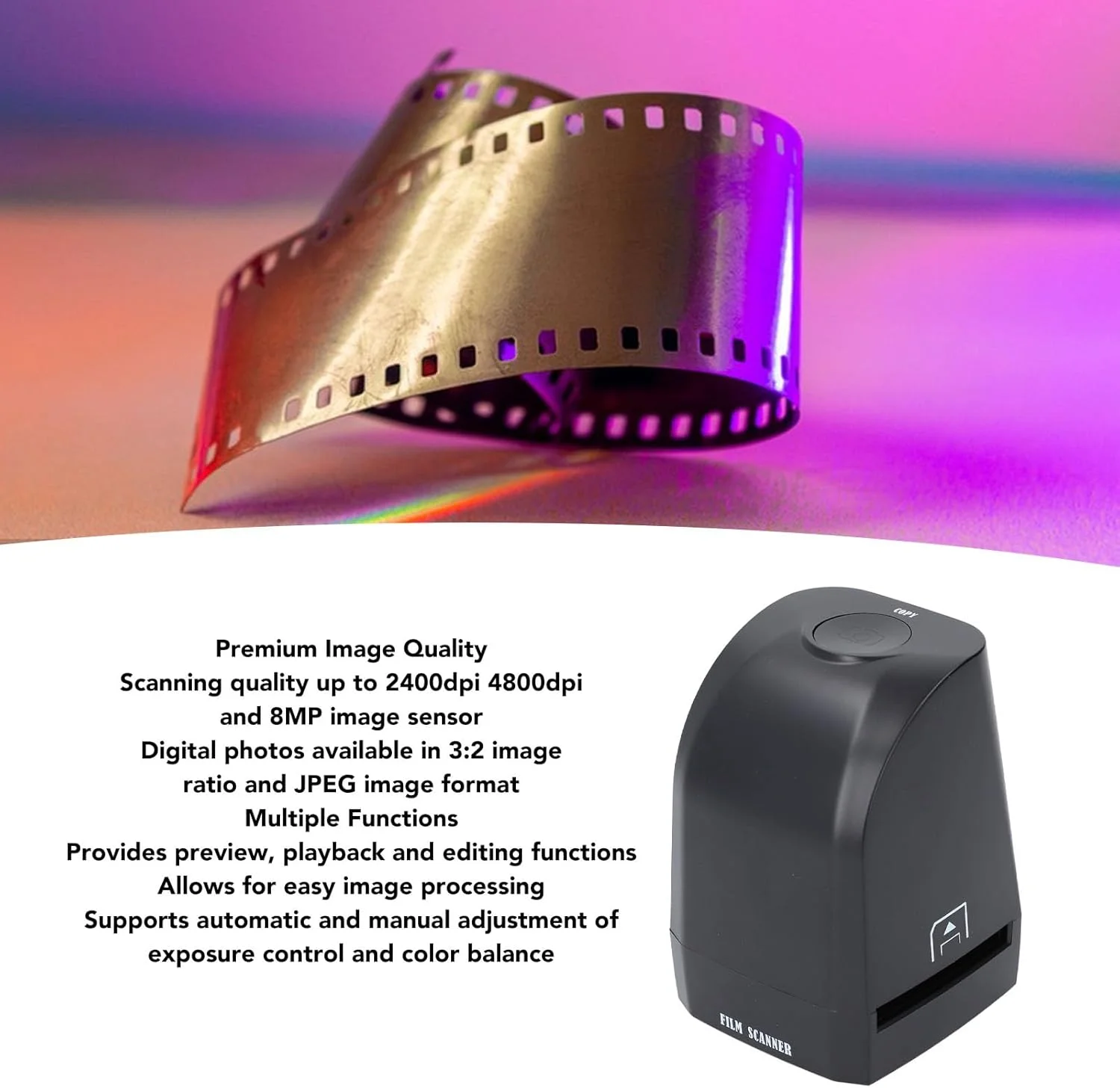 اسکنر فیلم USB 8 مگاپیکسلی، اسکنر فیلم و اسلاید با پشتیبانی از نسبت تصویر 3:2 و تصویر JPEG، تبدیل پوزیتیوهای رنگی 35 میلی متری، 135 میلی متری، نگاتیوها، اسلایدهای رنگی، سیاه و سفید اسکنر فیلم USB 8 مگاپیکسلی، اسکنر فیلم و اسلاید با پشتیبانی از نسبت تصویر 3:2 و تصویر JPEG، تبدیل پوزیتیوهای رنگی 35 میلی متری، 135 میلی متری، نگاتیوها، اسلایدهای رنگی، سیاه و سفید