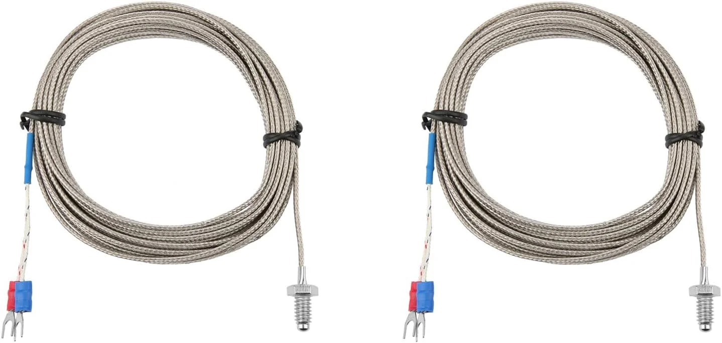 2 عدد کابل ترموکوپل نوع K به طول 5 متر با رزوه پیچ M6 BSW، پروب اندازه گیری دما، سنسور با دقت بالا برای کاربردهای گسترده