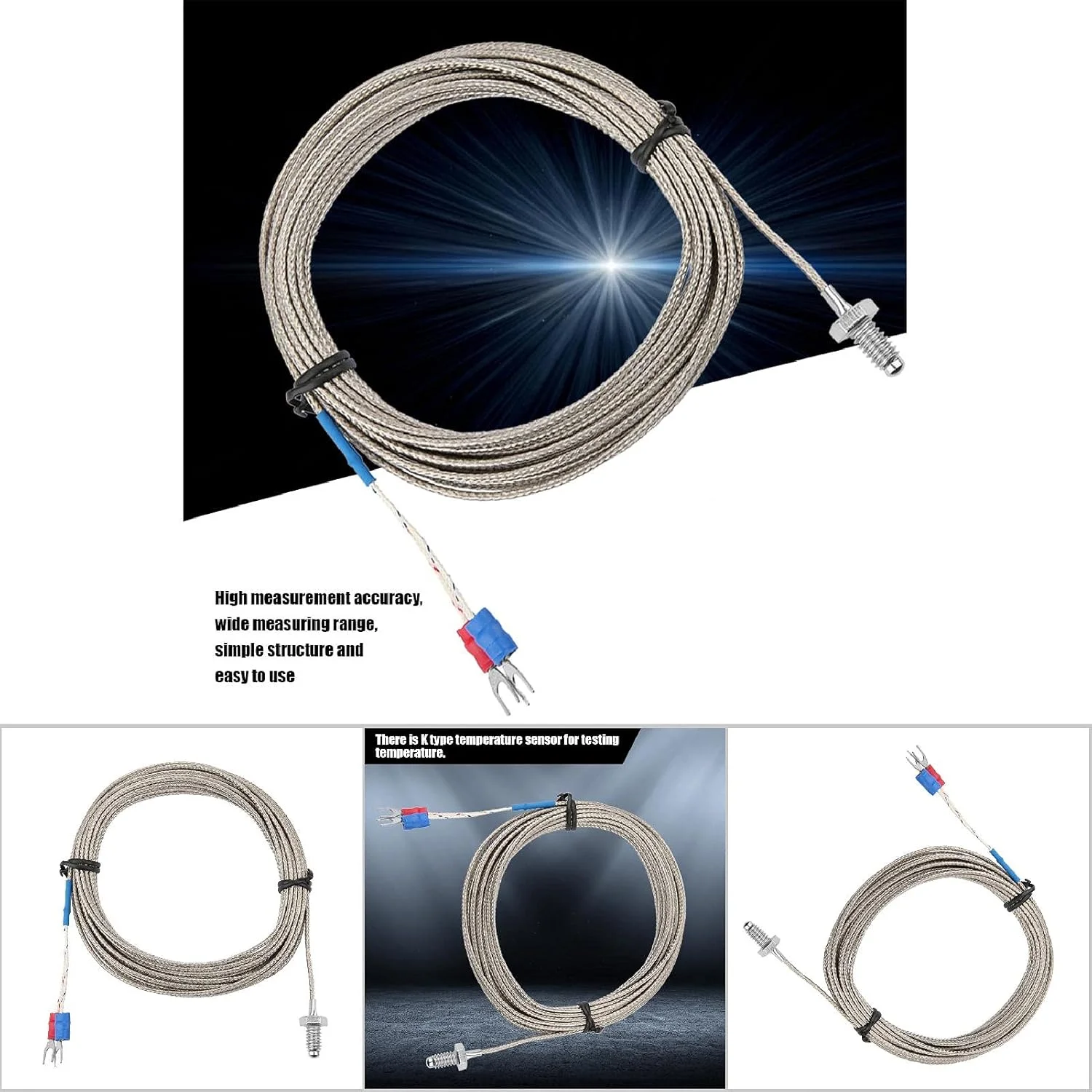 2 عدد کابل ترموکوپل نوع K به طول 5 متر با رزوه پیچ M6 BSW، پروب اندازه گیری دما، سنسور با دقت بالا برای کاربردهای گسترده 2 عدد کابل ترموکوپل نوع K به طول 5 متر با رزوه پیچ M6 BSW، پروب اندازه گیری دما، سنسور با دقت بالا برای کاربردهای گسترده