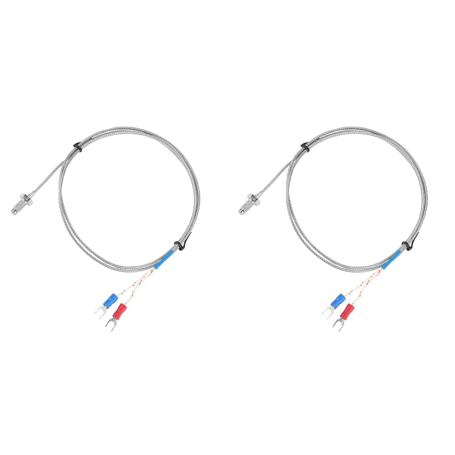 دو عدد ترموکوپل نوع K با طول 300 سانتی متر، حسگر پروب دما با پیچ M6، 0-400 درجه سانتیگراد برای اندازه گیری دما