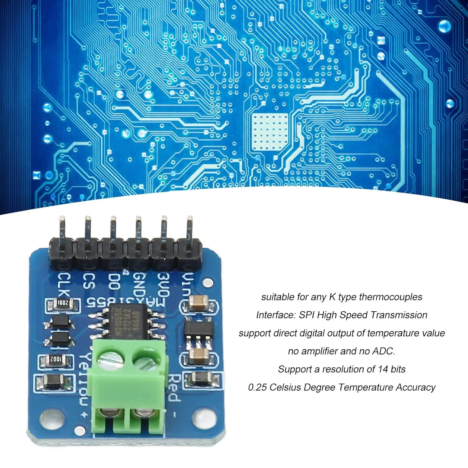 ماژول ترموکوپل نوع K، ماژول 31855 رابط SPI 200℃ تا 1350℃ دقت بالا برای سنسور دما ماژول ترموکوپل نوع K، ماژول 31855 رابط SPI 200℃ تا 1350℃ دقت بالا برای سنسور دما