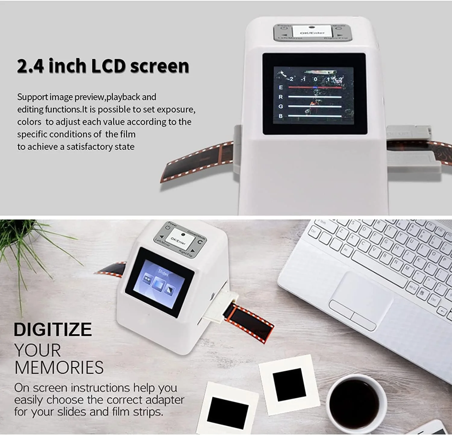 اسکنر فیلم و اسلاید دیجیتال با صفحه نمایش 2.4 اینچی LCD، تبدیل فیلم نگاتیو 35 میلی متری، 126، 110، سوپر 8 و اسلاید به JPEG دیجیتال و ذخیره در کارت SD اسکنر فیلم و اسلاید دیجیتال با صفحه نمایش 2.4 اینچی LCD، تبدیل فیلم نگاتیو 35 میلی متری، 126، 110، سوپر 8 و اسلاید به JPEG دیجیتال و ذخیره در کارت SD