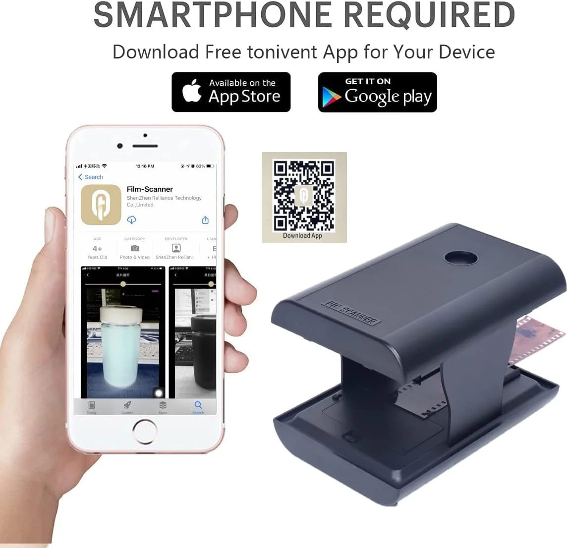 اسکنر فیلم تلفن همراه، اسکنر اسلاید فیلم تلفن هوشمند، پشتیبانی از فیلم های رنگی 35 میلی متری/135 میلی متری و نمایش اسلاید برای خاطرات سرگرم کننده DIY/خاطرات خانوادگی