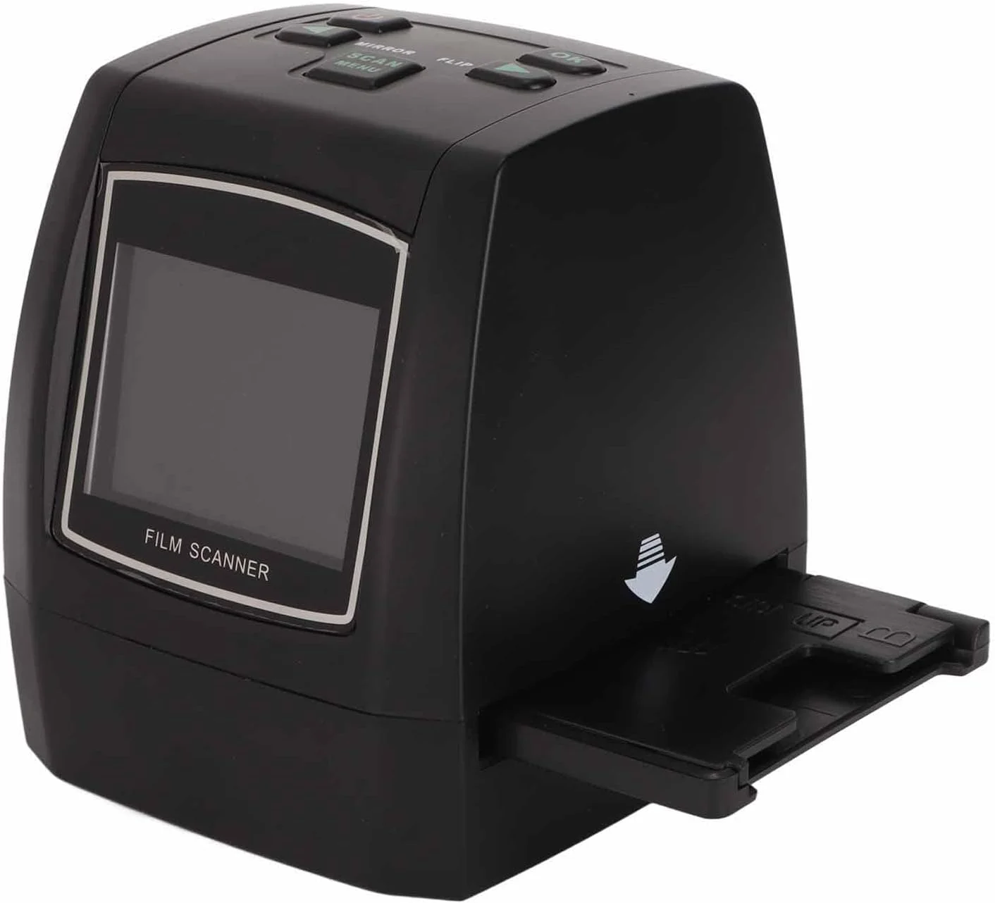 اسکنر فیلم 22 مگاپیکسلی با صفحه نمایش LCD 2.4 اینچی، تبدیل نگاتیو و اسلاید فیلم های 35 میلی متری/110 میلی متری/135 میلی متری/126KPK/Super 8 به عکس های دیجیتال JPEG 14 مگاپیکسلی/22 مگاپیکسلی (دوشاخه UK)