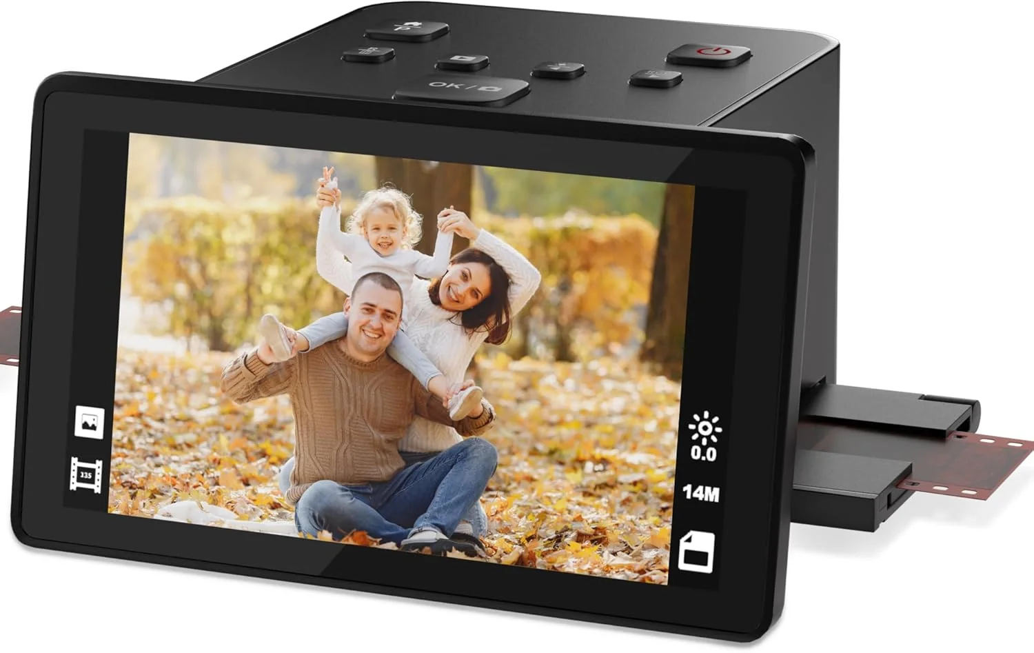 اسکنر فیلم و اسلاید 22 مگاپیکسلی با صفحه نمایش LCD 5 اینچی، تبدیل نگاتیوها و اسلایدهای رنگی و سیاه و سفید 35 میلی متری، 126، 110 فیلم به عکس های دیجیتال JPEG