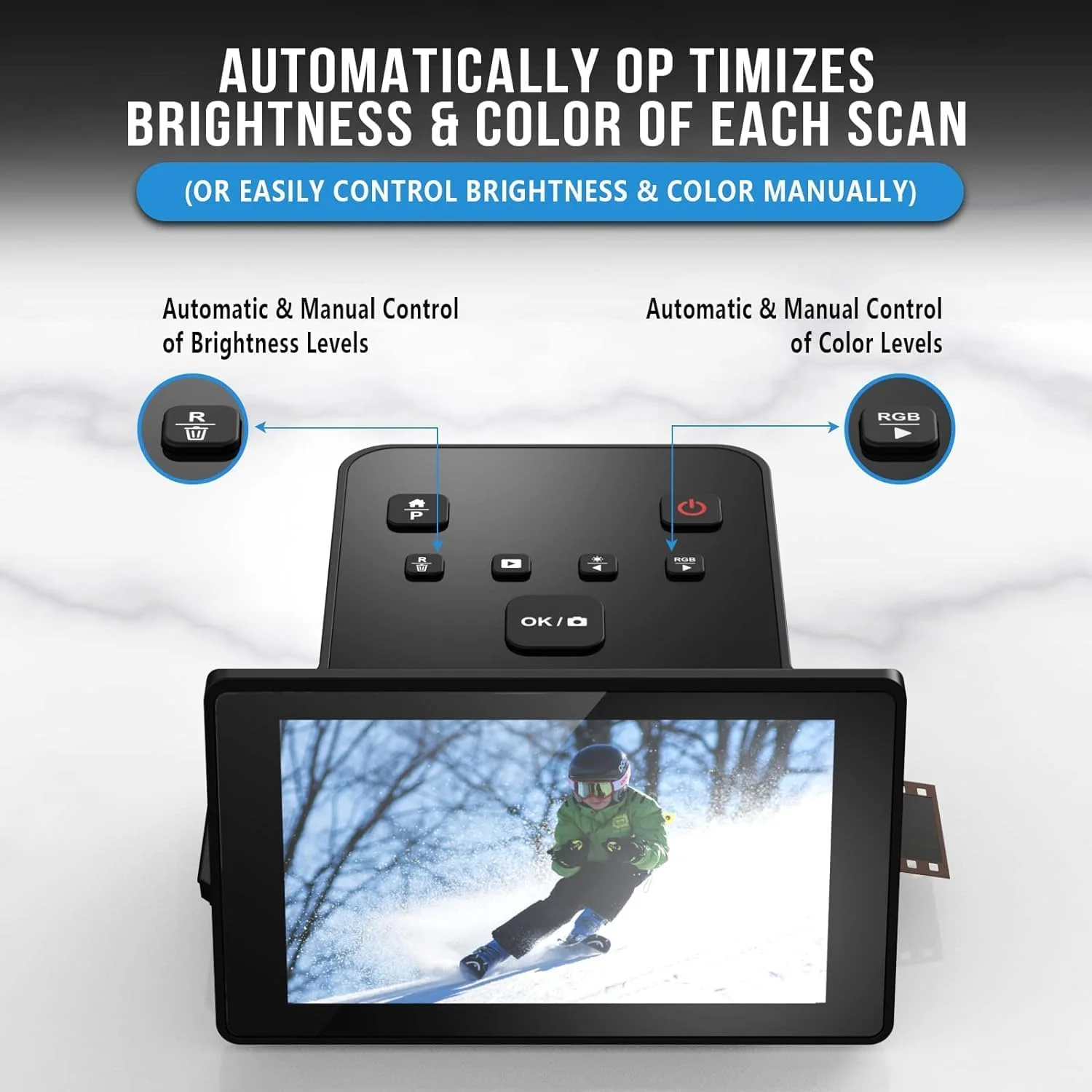 اسکنر فیلم و اسلاید 22 مگاپیکسلی با صفحه نمایش LCD 5 اینچی، تبدیل نگاتیوها و اسلایدهای رنگی و سیاه و سفید 35 میلی متری، 126، 110 فیلم به عکس های دیجیتال JPEG اسکنر فیلم و اسلاید 22 مگاپیکسلی با صفحه نمایش LCD 5 اینچی، تبدیل نگاتیوها و اسلایدهای رنگی و سیاه و سفید 35 میلی متری، 126، 110 فیلم به عکس های دیجیتال JPEG