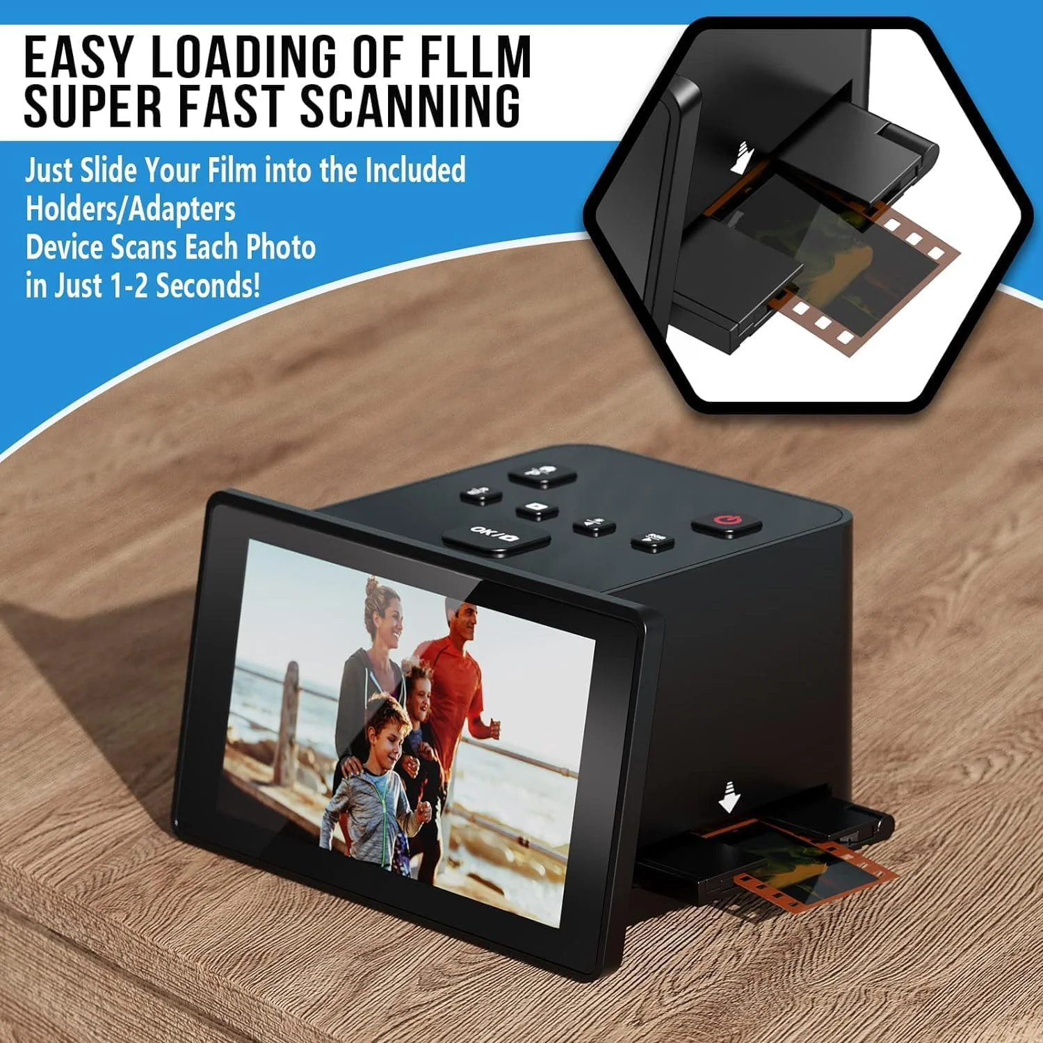 اسکنر فیلم و اسلاید 22 مگاپیکسلی با صفحه نمایش LCD 5 اینچی، تبدیل نگاتیوها و اسلایدهای رنگی و سیاه و سفید 35 میلی متری، 126، 110 فیلم به عکس های دیجیتال JPEG اسکنر فیلم و اسلاید 22 مگاپیکسلی با صفحه نمایش LCD 5 اینچی، تبدیل نگاتیوها و اسلایدهای رنگی و سیاه و سفید 35 میلی متری، 126، 110 فیلم به عکس های دیجیتال JPEG