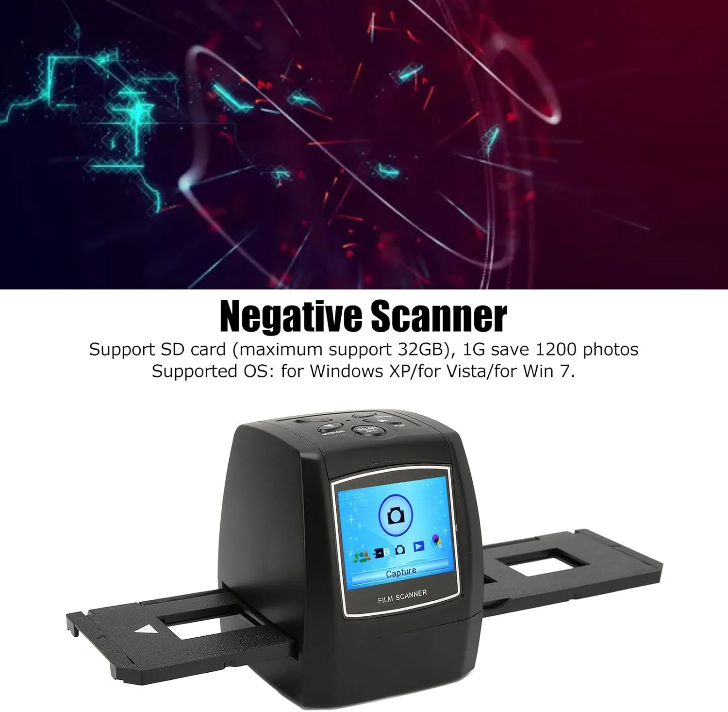 اسکنر فیلم با نمایشگر رنگی LCD 2.36 اینچی، تبدیل نگاتیوهای فیلم اسلاید 35 میلی متری 135 میلی متری به تصاویر دیجیتال JPEG 5MP 10MP (دوشاخه UK)