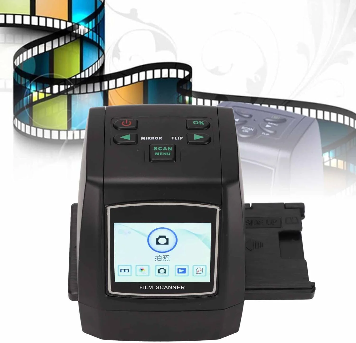 اسکنر فیلم 22 مگاپیکسلی، اسکنر فیلم و اسلاید با صفحه نمایش 2.4 اینچی TFT LCD، تبدیل فیلم 35 میلی متری/126/110/سوپر 8 و اسلایدهای 135/126/110 به عکس های دیجیتال، پشتیبانی از کارت SD 32 گیگابایتی (UK)