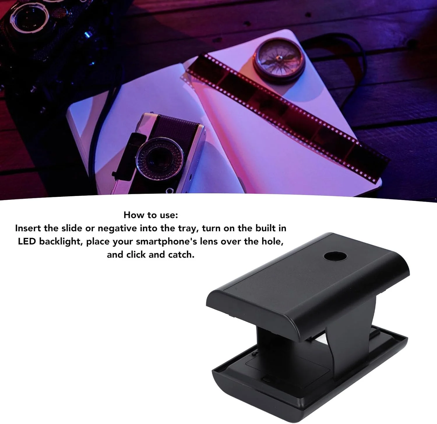 اسکنر فیلم موبایل، اسکنر دیجیتایزر فیلم با نور پس زمینه LED تاشو، پشتیبانی از فیلم 35 و 135 میلی متری، اسلاید، اسکنر تلفن هوشمند