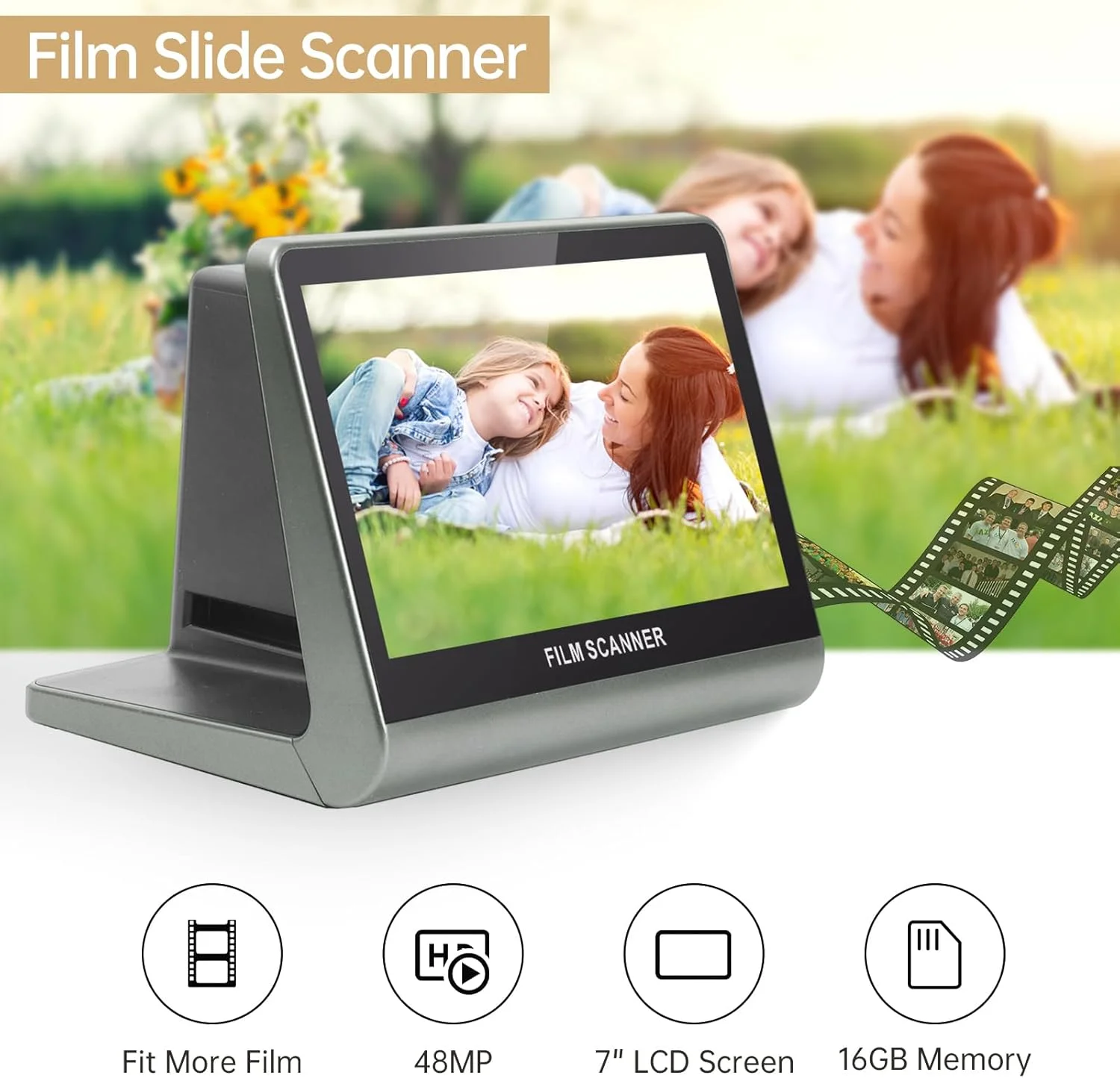 اسکنر فیلم و اسلاید برای فیلم 135 (36 * 24 میلی متر)، 126KPK، فیلم 110، Super8، تک رنگ، اسلاید به JPEG دیجیتال، حافظه داخلی 16 گیگابایتی، صفحه نمایش LCD 7 اینچی، پشتیبانی از برنامه رایگان، نمایشگر 48W Pels، اتصال