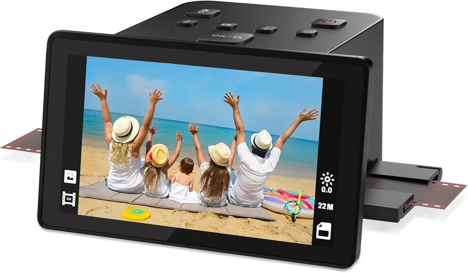 اسکنر فیلم و اسلاید، تبدیل آسان نگاتیوها و اسلایدهای رنگی و سیاه و سفید 35 میلی‌متری، 126، 110 به عکس‌های دیجیتال - دارای صفحه نمایش 5 اینچی LCD و درج آسان فیلم