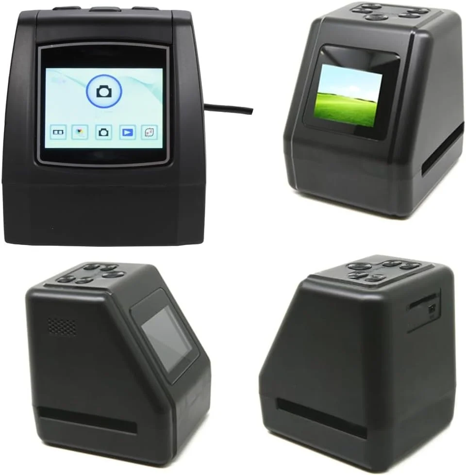 اسکنر فیلم، اسکنر اسلاید، تبدیل فیلم های 135/126/110 میلی متری و فیلم های سوپر 8، نگاتیوها و اسلایدها به عکس های دیجیتال JPEG با کیفیت 22 مگاپیکسل، صفحه نمایش LCD 2 اینچی