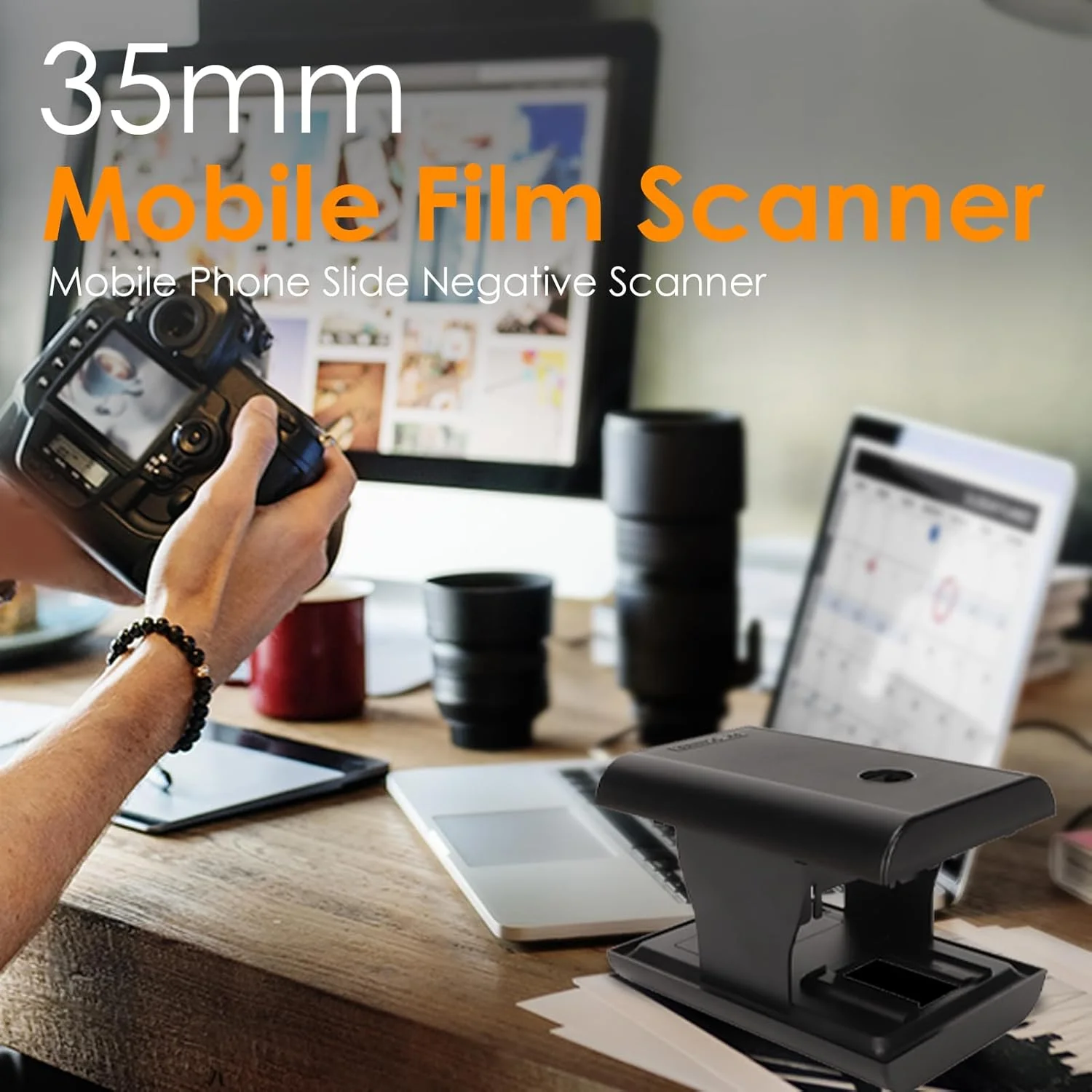 اسکنر فیلم موبایل Sanpyl، اسکنر تاشو اسلاید و نگاتیو 35 میلی‌متری برای تبدیل اسلایدهای قدیمی به JPG در تلفن هوشمند، دارای نور پس‌زمینه LED داخلی، پشتیبانی از ویرایش و اشتراک‌گذاری برنامه