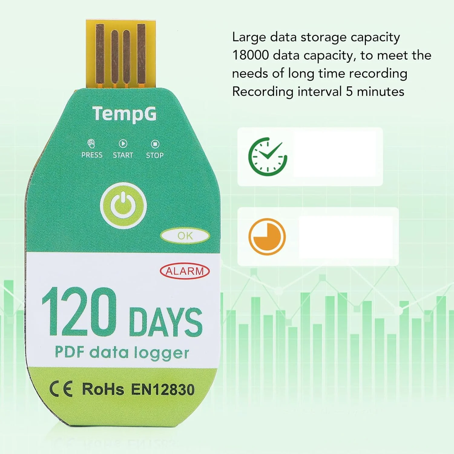 ثبت کننده دمای USB با قابلیت خروجی آسان داده برای حمل و نقل زنجیره سرد، جنس ABS سبک (120 روز)