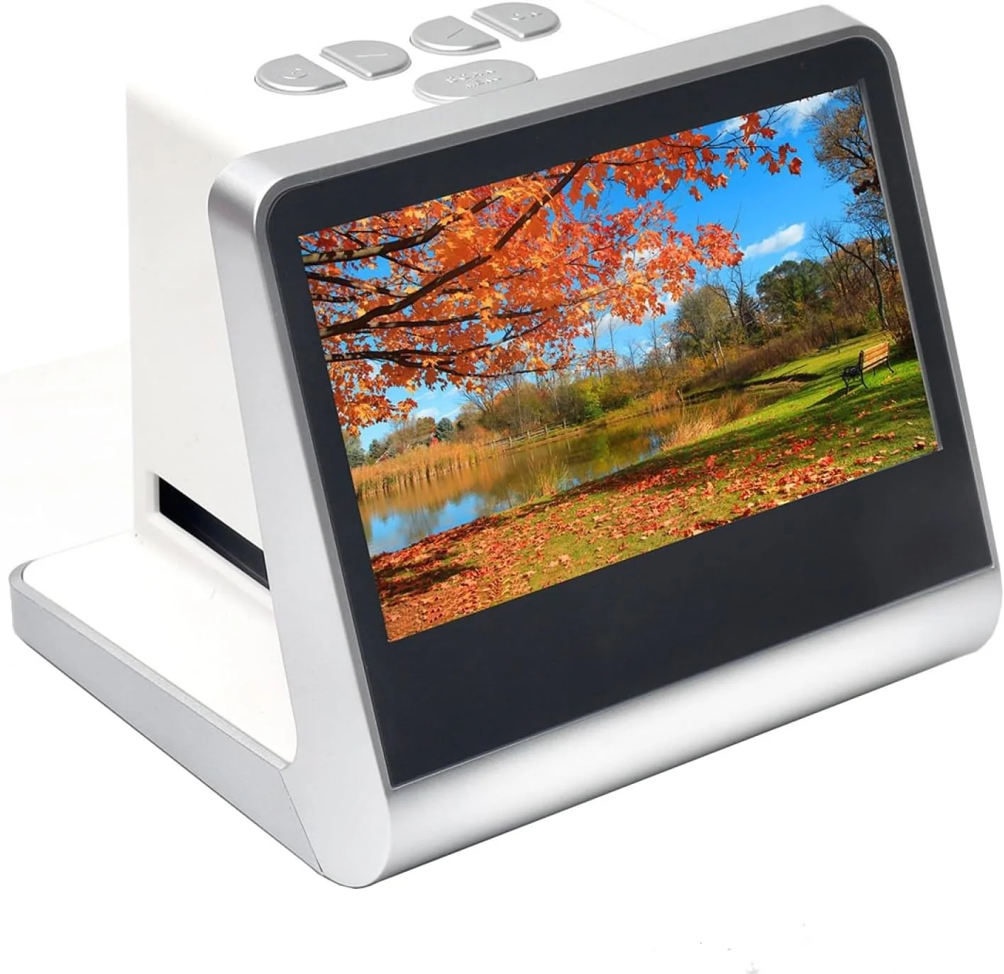 اسکنر اسلاید فیلم، پروژکتور اسلاید فیلم مینی با صفحه نمایش ال سی دی 5 اینچی، تبدیل فیلم های 35 میلی متری 135 110 126 و سوپر 8 / اسلاید / نگاتیو به عکس های JPEG، تبدیل سریع و روشنایی قابل تنظیم، برای خانه