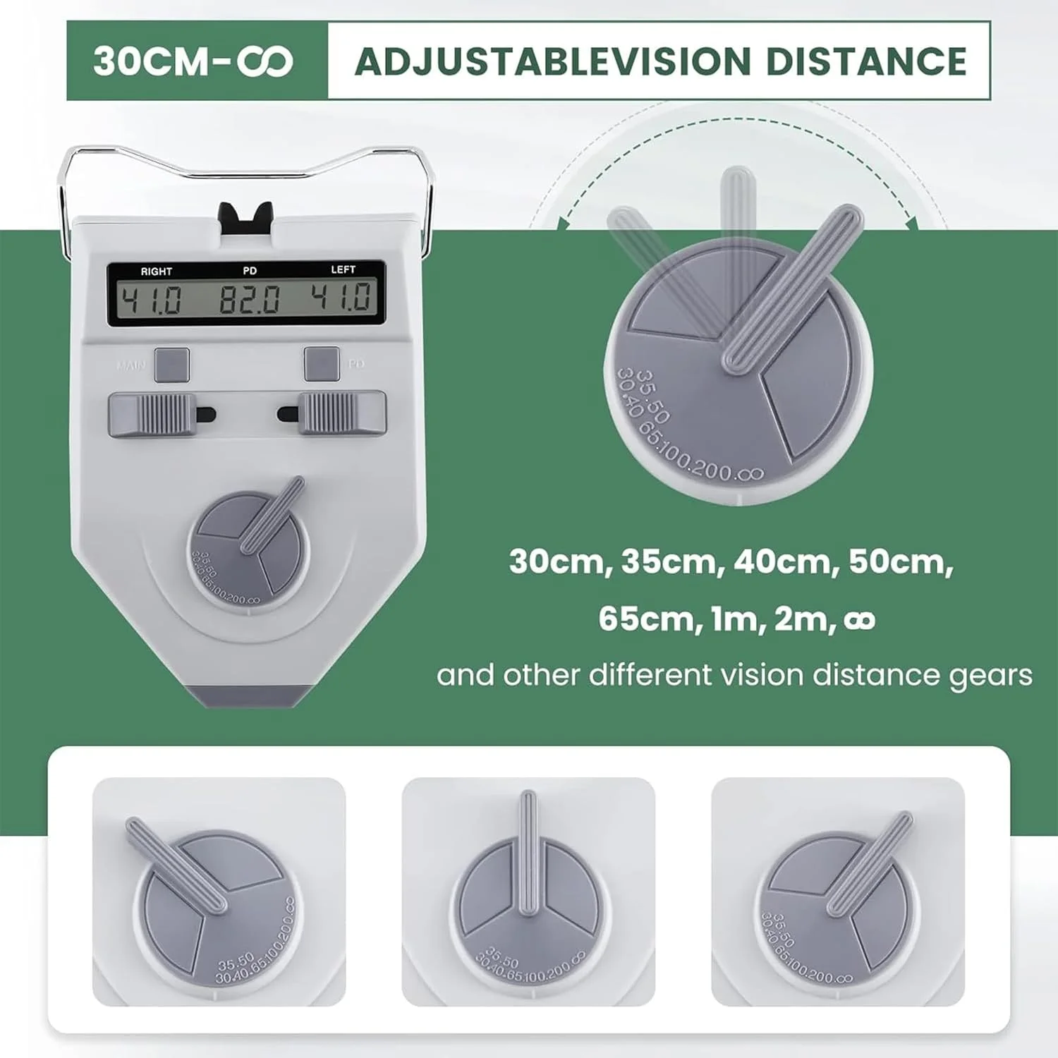 فاصله سنج مردمک دیجیتال نوری، ابزار نوری با تنظیم فاصله 30 سانتی متر تا +∞، محدوده 45-82 میلی متر، تنظیم خاموش شدن خودکار، مناسب برای بینایی سنجی و تست و فیتینگ عینک