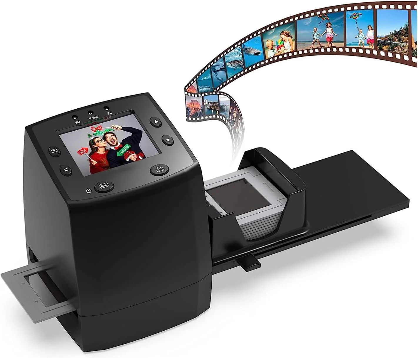اسکنر اسلاید فیلم دیجیتال، پروژکتور اسلاید قابل حمل با صفحه نمایش 2.4 اینچی TFT LCD، روشنایی صفحه نمایش قابل تنظیم و پشتیبانی از چند زبان، تبدیل سریع و 2 حالت کنترل، برای خانه، دفتر، مسافرت