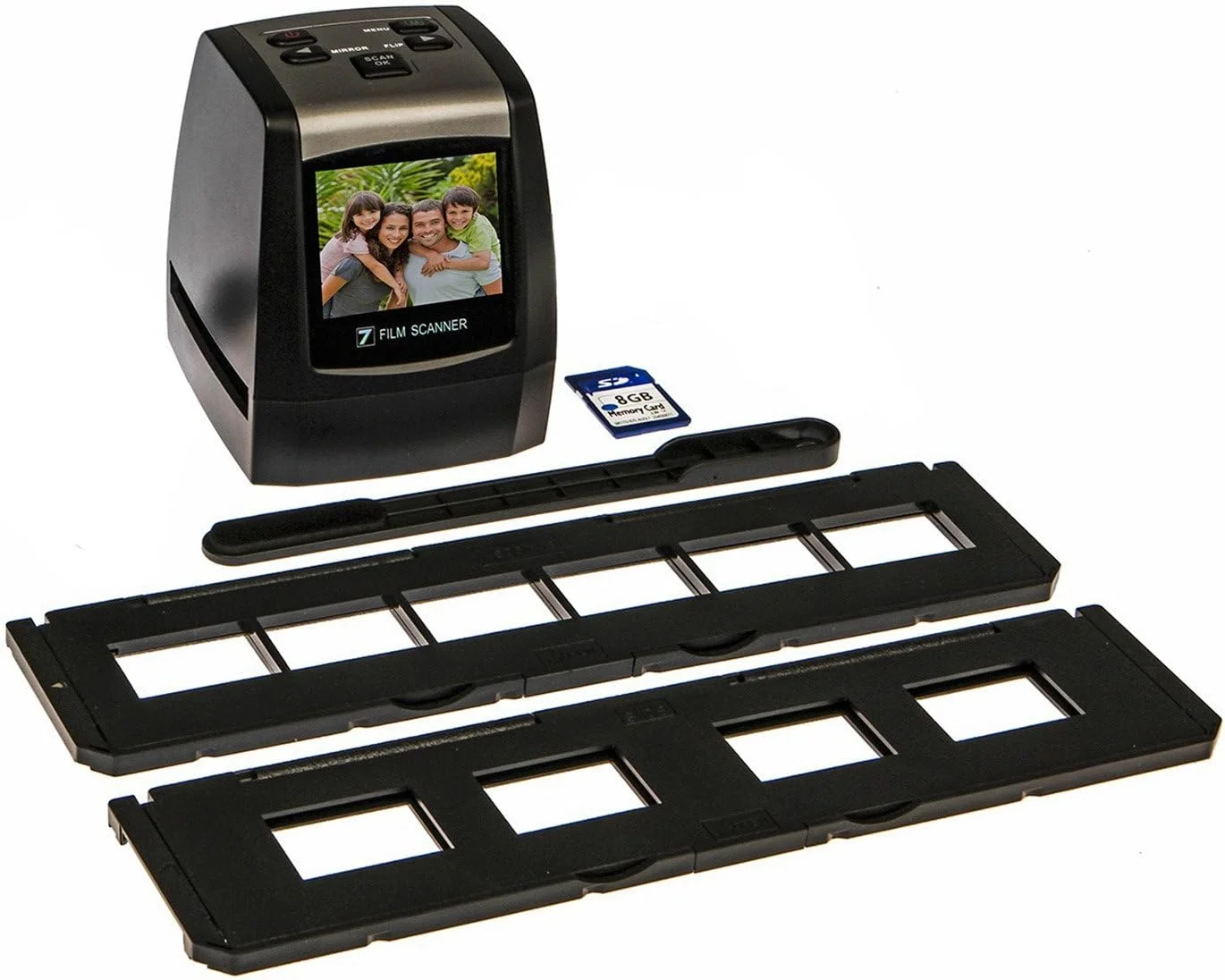 اسکنر قابل حمل فیلم و اسلاید 35 میلی متری با وضوح بالا. دارای صفحه نمایش LCD رنگی و کارت SD 8 گیگابایتی - مناسب برای فیلم های قدیمی کداک، فوجی، آگفا، کونیکا، ایلفورد رنگی نگاتیو، سیاه و سفید و اسلاید رنگی!
