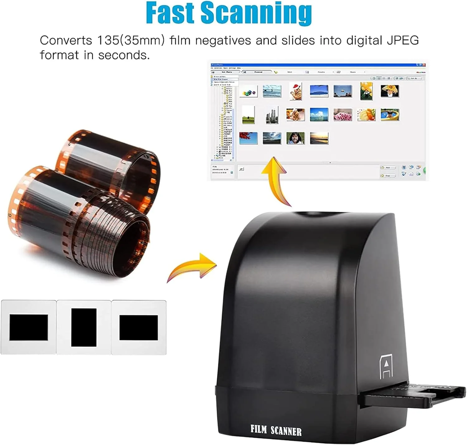 اسکنر فیلم نگاتیو قابل حمل، تبدیل کننده اسلاید، فیلم 135 به عکس های دیجیتال JPEG با کیفیت 8 مگاپیکسل اسکنر فیلم نگاتیو قابل حمل، تبدیل کننده اسلاید، فیلم 135 به عکس های دیجیتال JPEG با کیفیت 8 مگاپیکسل