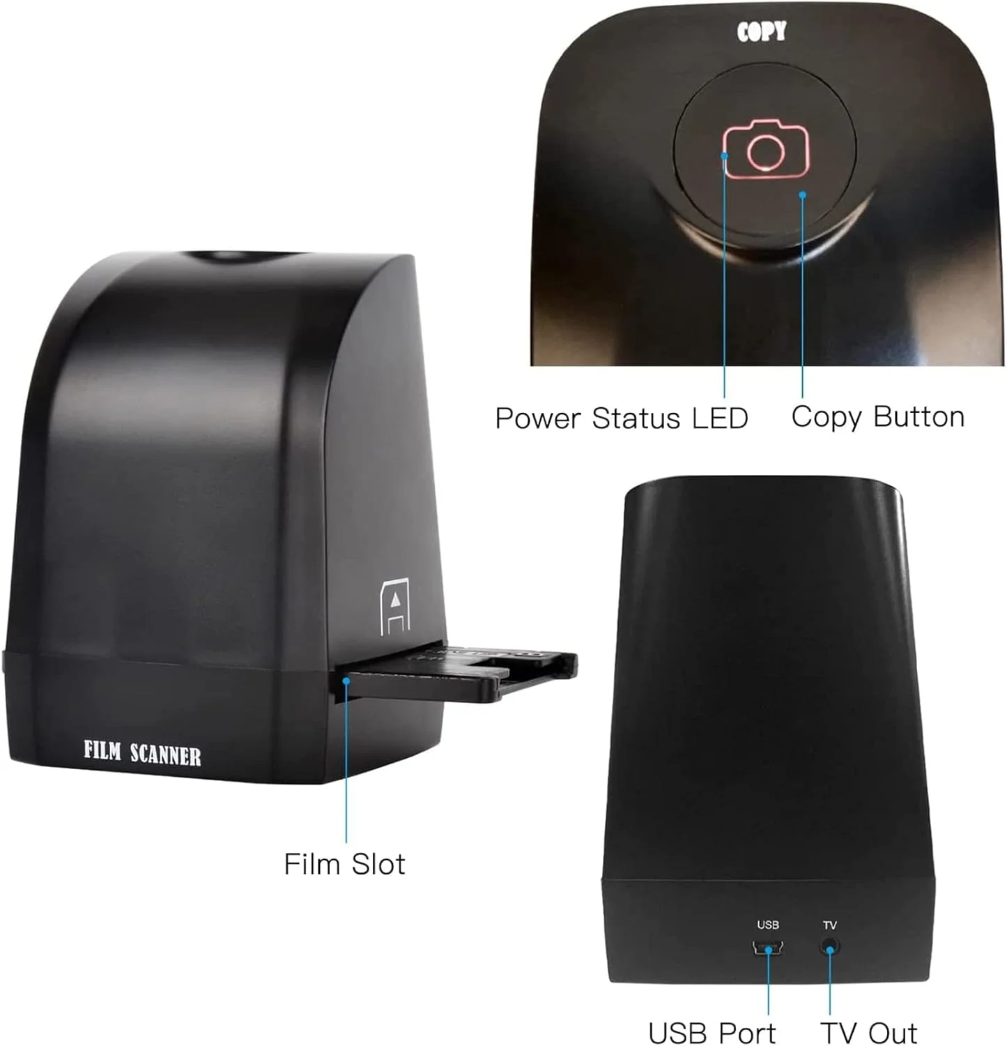 اسکنر فیلم نگاتیو قابل حمل، تبدیل کننده اسلاید، فیلم 135 به عکس های دیجیتال JPEG با کیفیت 8 مگاپیکسل اسکنر فیلم نگاتیو قابل حمل، تبدیل کننده اسلاید، فیلم 135 به عکس های دیجیتال JPEG با کیفیت 8 مگاپیکسل