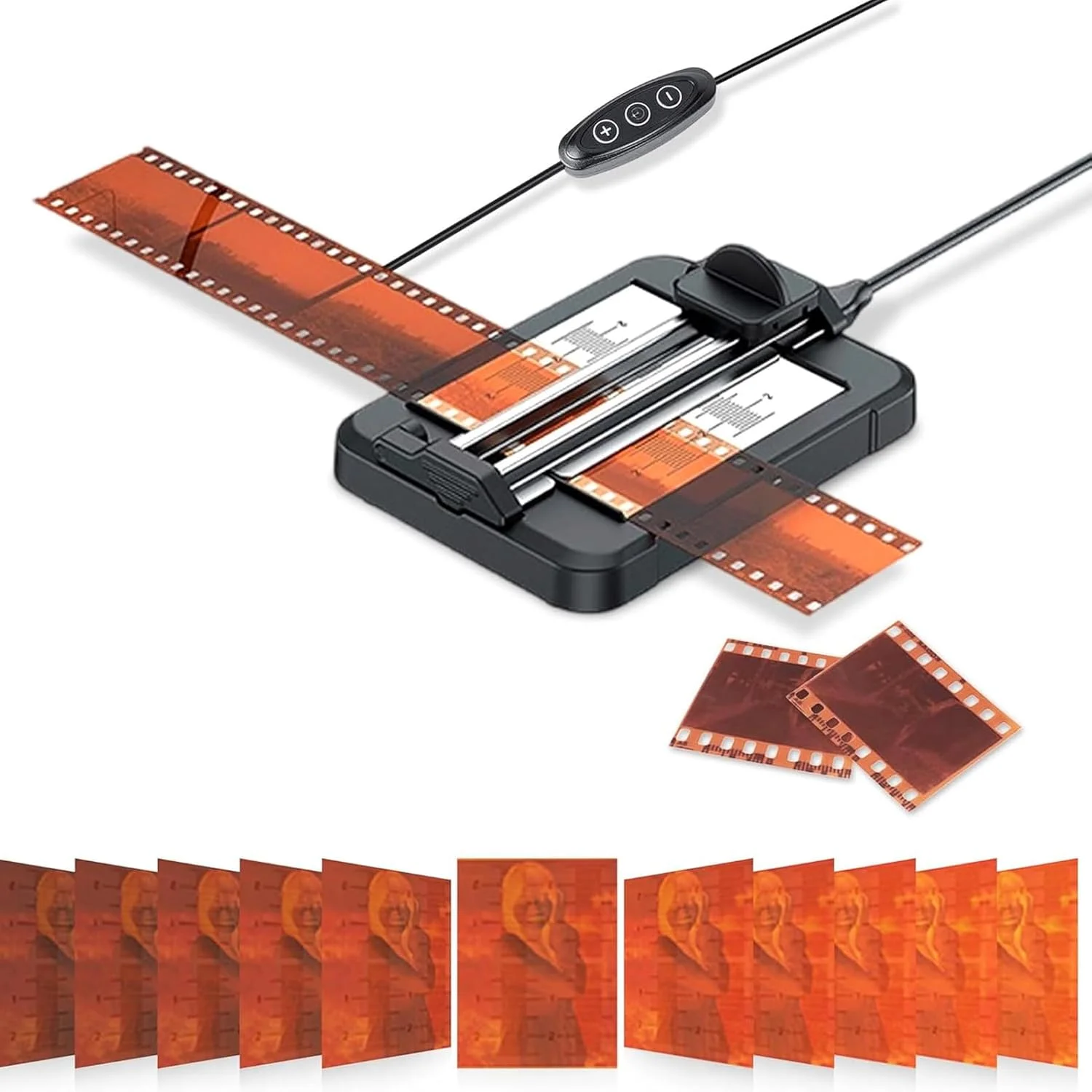 برش دهنده فیلم اسلاید برای فیلم های 35 میلی متری و 120، دارای نور پس زمینه LED با 11 سطح تنظیم، ضد لغزش، تیغه قابل تعویض، مشکی، آلیاژ آلومینیوم و ABS، دستی، برقی سیمی