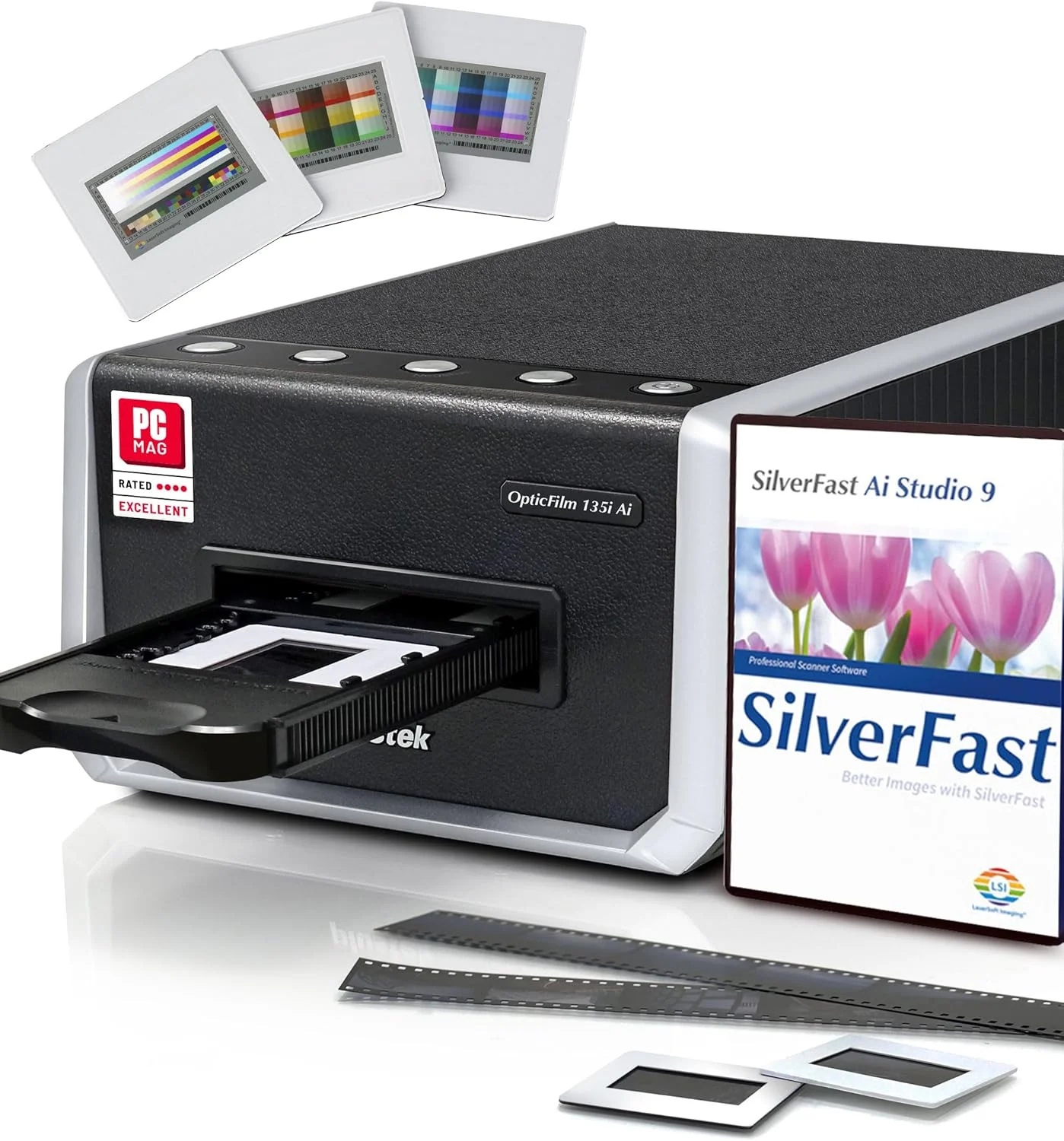 اسکنر فیلم و اسلاید حرفه ای Plustek OpticFilm 135i Ai با سیستم لنز آسفریک جدید و نرم افزار SilverFast Ai Studio 9 به همراه هدف کالیبراسیون IT8 پیشرفته (3 اسلاید)