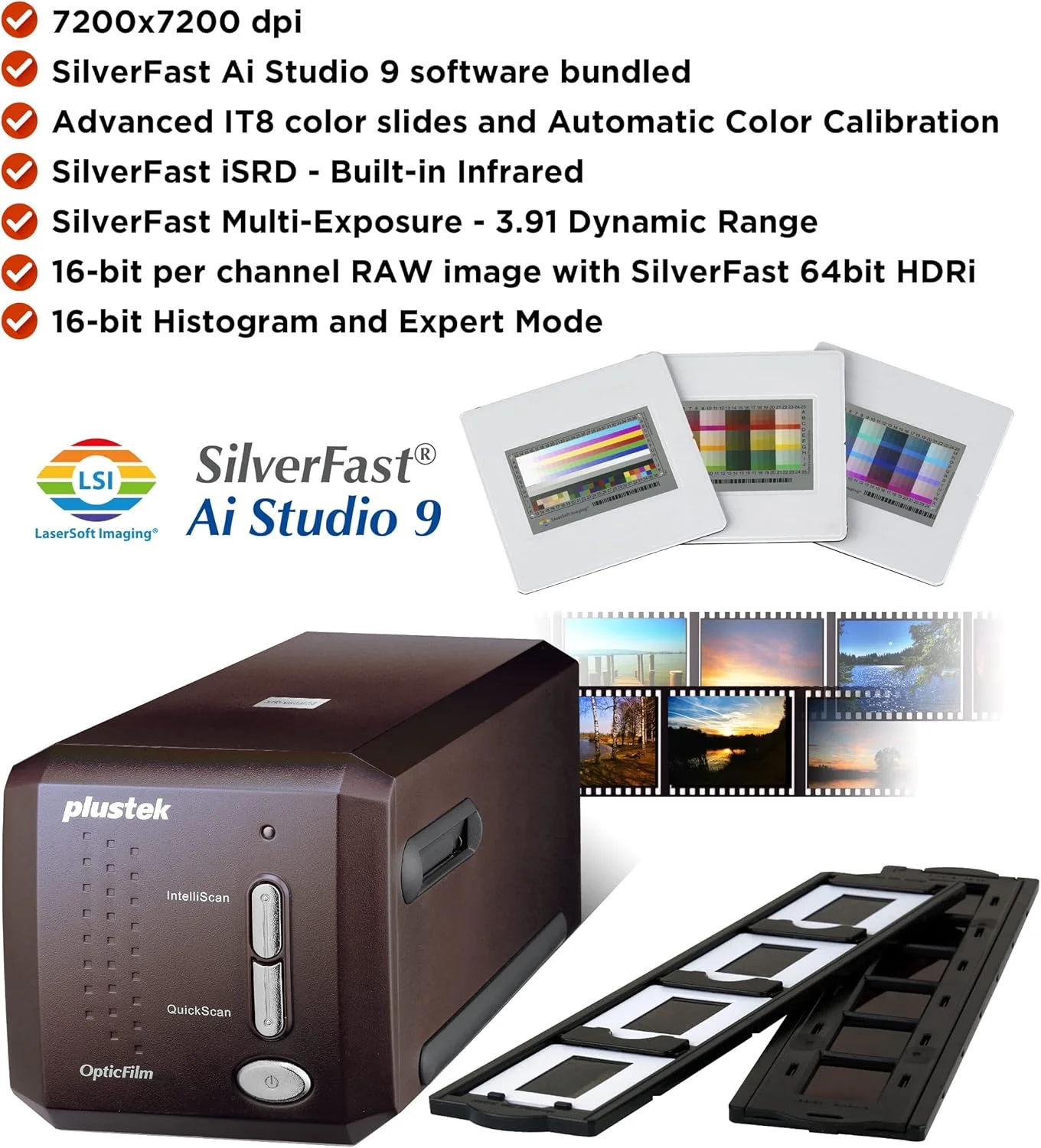اسکنر فیلم Plustek OpticFilm 8300i Ai - تبدیل فیلم 35 میلی متری و اسلاید به دیجیتال، بسته نرم افزاری SilverFast Ai Studio 9 + QuickScan Plus، شامل هدف کالیبراسیون پیشرفته IT8 (3 اسلاید) اسکنر فیلم Plustek OpticFilm 8300i Ai - تبدیل فیلم 35 میلی متری و اسلاید به دیجیتال، بسته نرم افزاری SilverFast Ai Studio 9 + QuickScan Plus، شامل هدف کالیبراسیون پیشرفته IT8 (3 اسلاید)