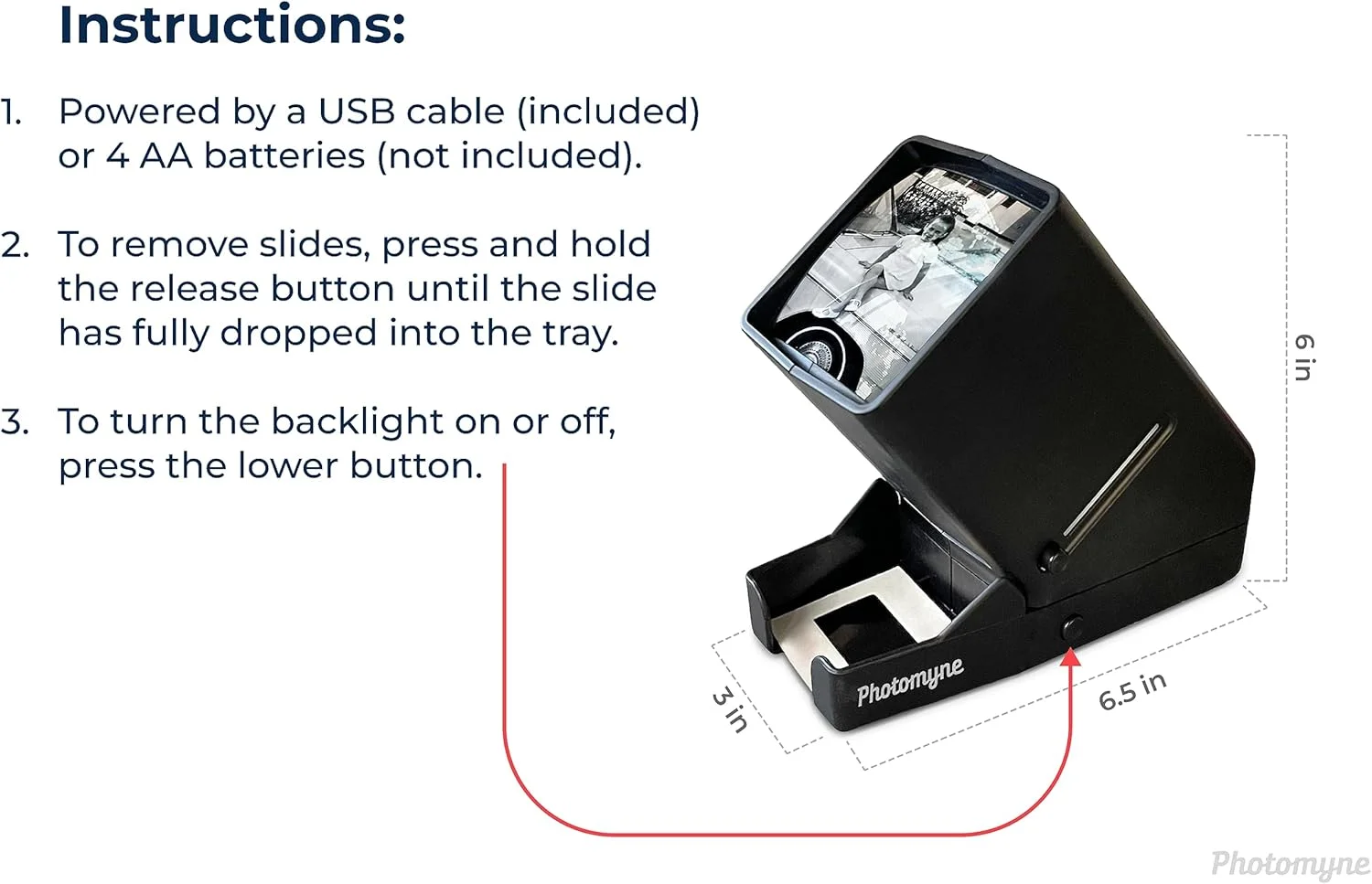 نمایشگر اسلاید 35 میلی متری PHOTOMYNE، نمایشگر نگاتیو فیلم با بزرگنمایی 3 برابر، نور پس زمینه LED، تغذیه از طریق USB یا باتری نمایشگر اسلاید 35 میلی متری PHOTOMYNE، نمایشگر نگاتیو فیلم با بزرگنمایی 3 برابر، نور پس زمینه LED، تغذیه از طریق USB یا باتری