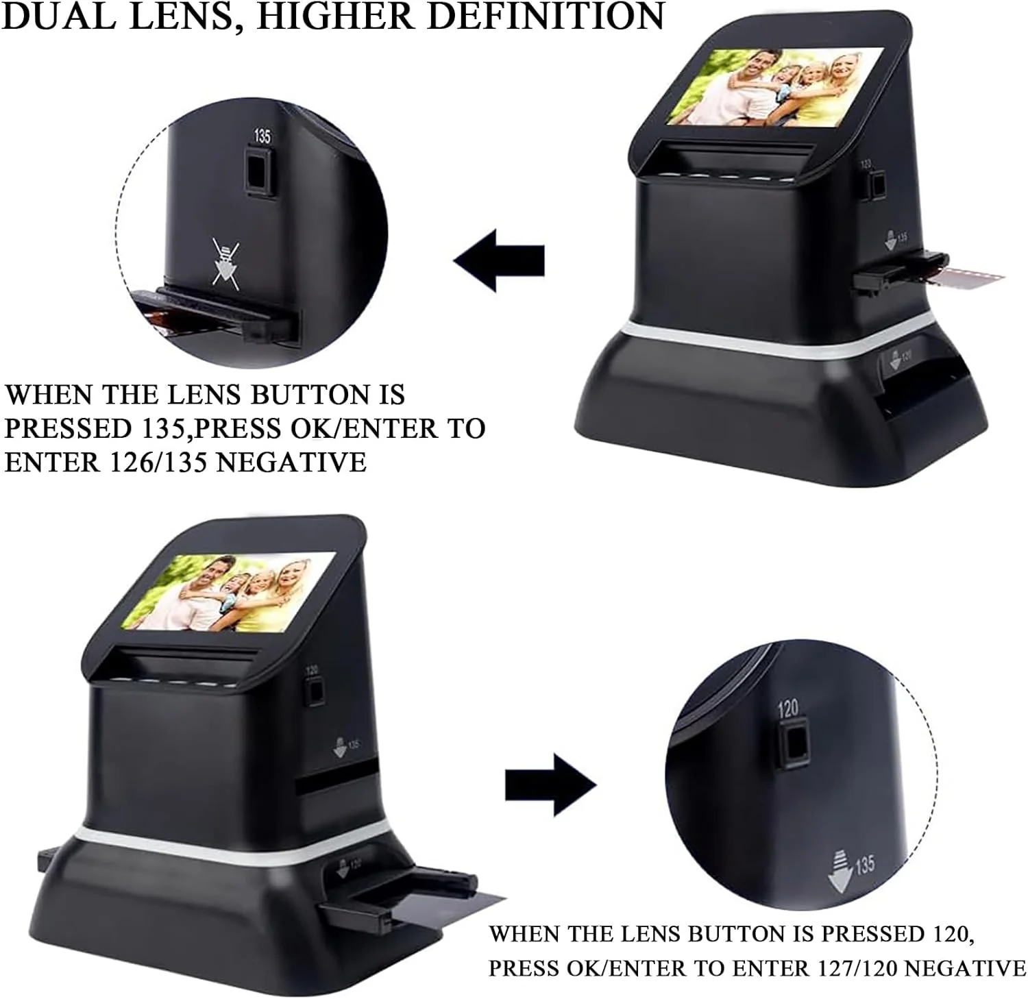 اسکنر فیلم دیجیتال، اسکنر فیلم با رزولوشن بالا 120، با صفحه نمایش 4.3 اینچی LCD، منبع تغذیه دوگانه، تبدیل فیلم/اسلاید/نگاتیوهای 35 میلیمتری، 135، 126، 127 به عکسهای دیجیتال JPEG اسکنر فیلم دیجیتال، اسکنر فیلم با رزولوشن بالا 120، با صفحه نمایش 4.3 اینچی LCD، منبع تغذیه دوگانه، تبدیل فیلم/اسلاید/نگاتیوهای 35 میلیمتری، 135، 126، 127 به عکسهای دیجیتال JPEG