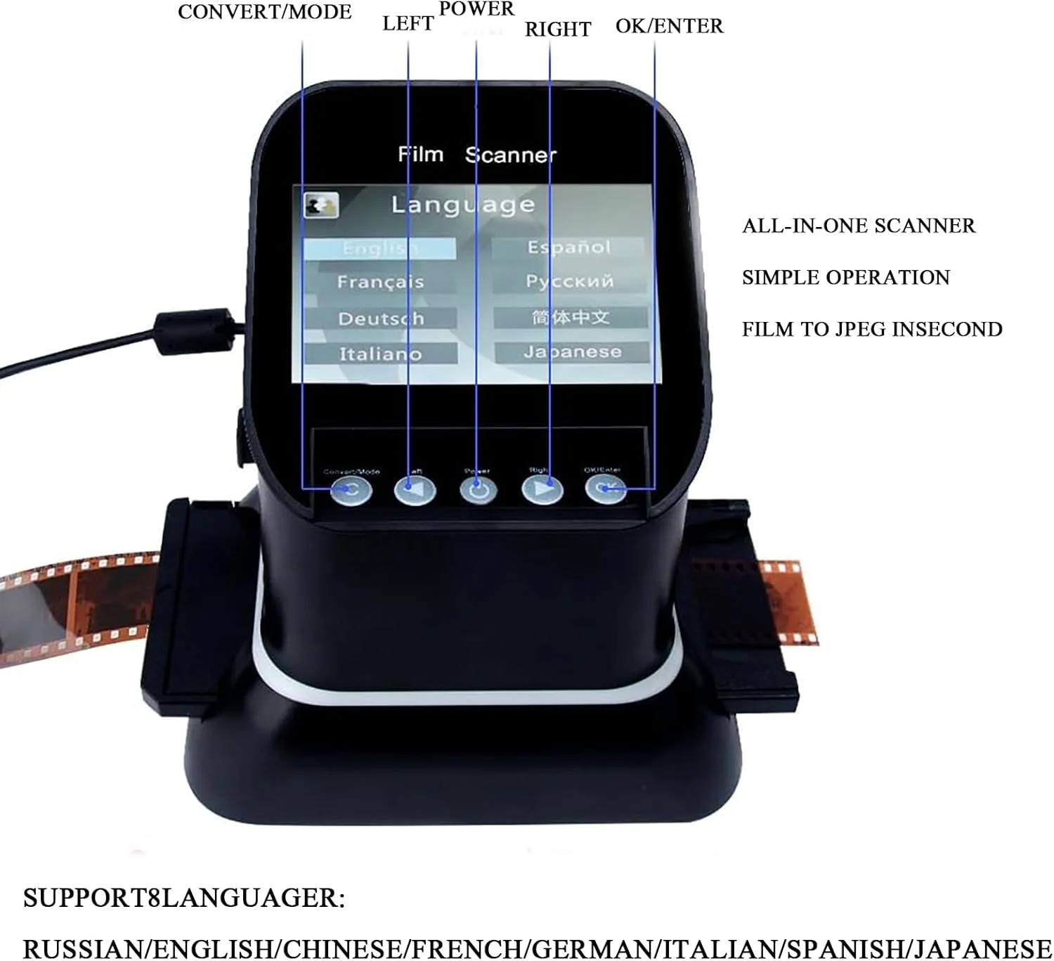 اسکنر فیلم دیجیتال، اسکنر فیلم با رزولوشن بالا 120، با صفحه نمایش 4.3 اینچی LCD، منبع تغذیه دوگانه، تبدیل فیلم/اسلاید/نگاتیوهای 35 میلیمتری، 135، 126، 127 به عکسهای دیجیتال JPEG اسکنر فیلم دیجیتال، اسکنر فیلم با رزولوشن بالا 120، با صفحه نمایش 4.3 اینچی LCD، منبع تغذیه دوگانه، تبدیل فیلم/اسلاید/نگاتیوهای 35 میلیمتری، 135، 126، 127 به عکسهای دیجیتال JPEG