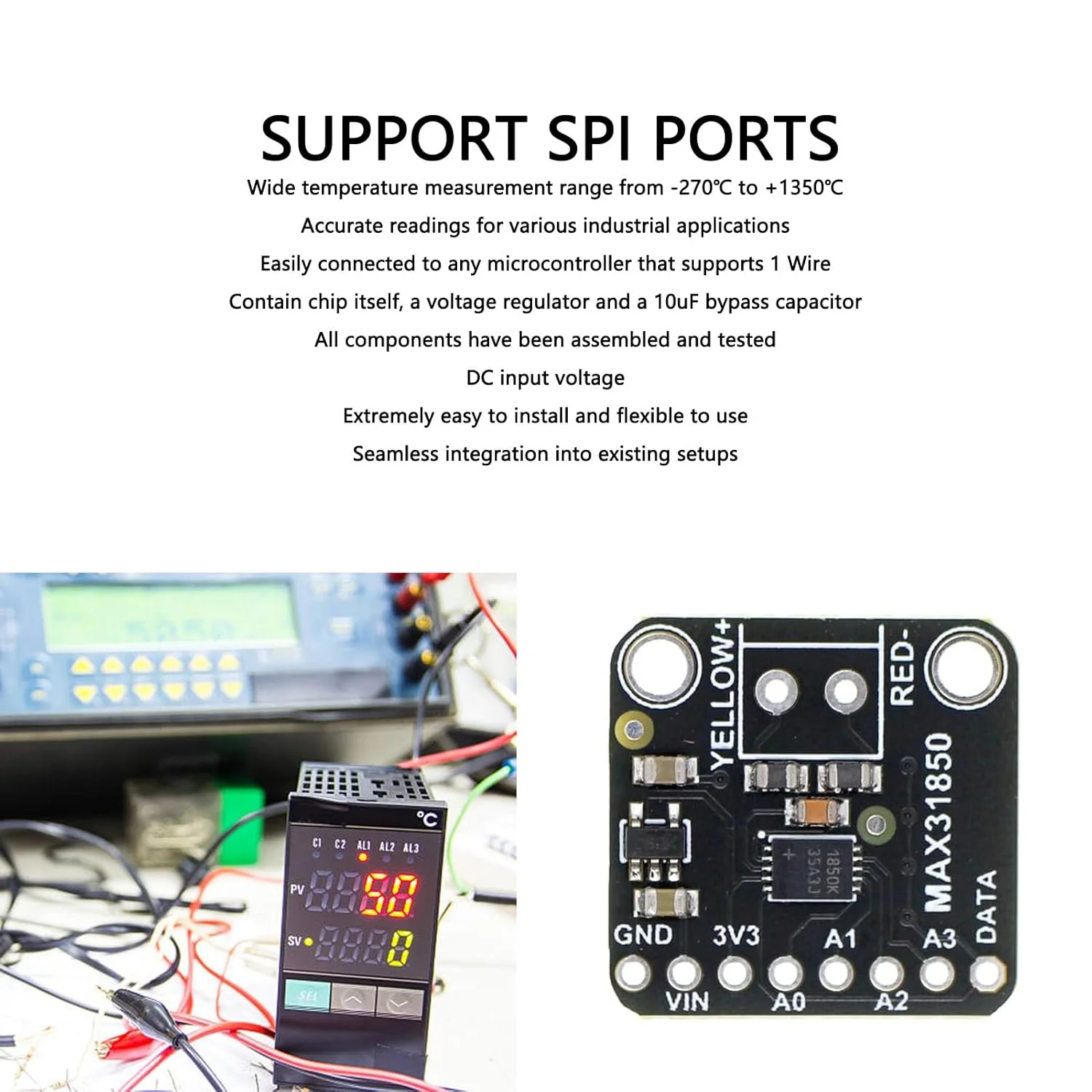 ماژول ترموکوپل نوع K، برد ماژول حسگر دما Max31855K، محدوده دمایی -270℃ تا +1350℃، 3.3VDC ماژول ترموکوپل نوع K، برد ماژول حسگر دما Max31855K، محدوده دمایی -270℃ تا +1350℃، 3.3VDC