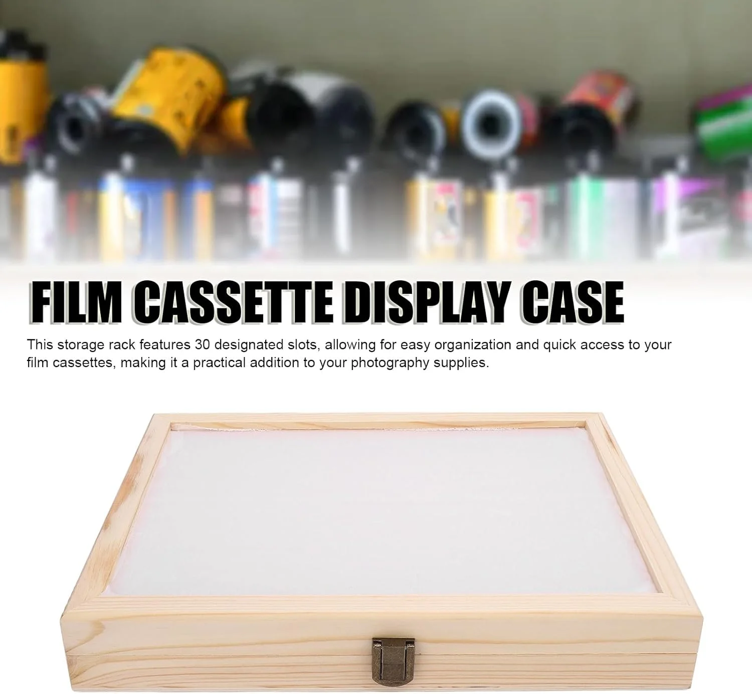 جعبه نمایش فیلم چوبی مینیمالیستی - جعبه نگهداری ضد گرد و غبار 30 اسلات برای کاست های فیلم 135